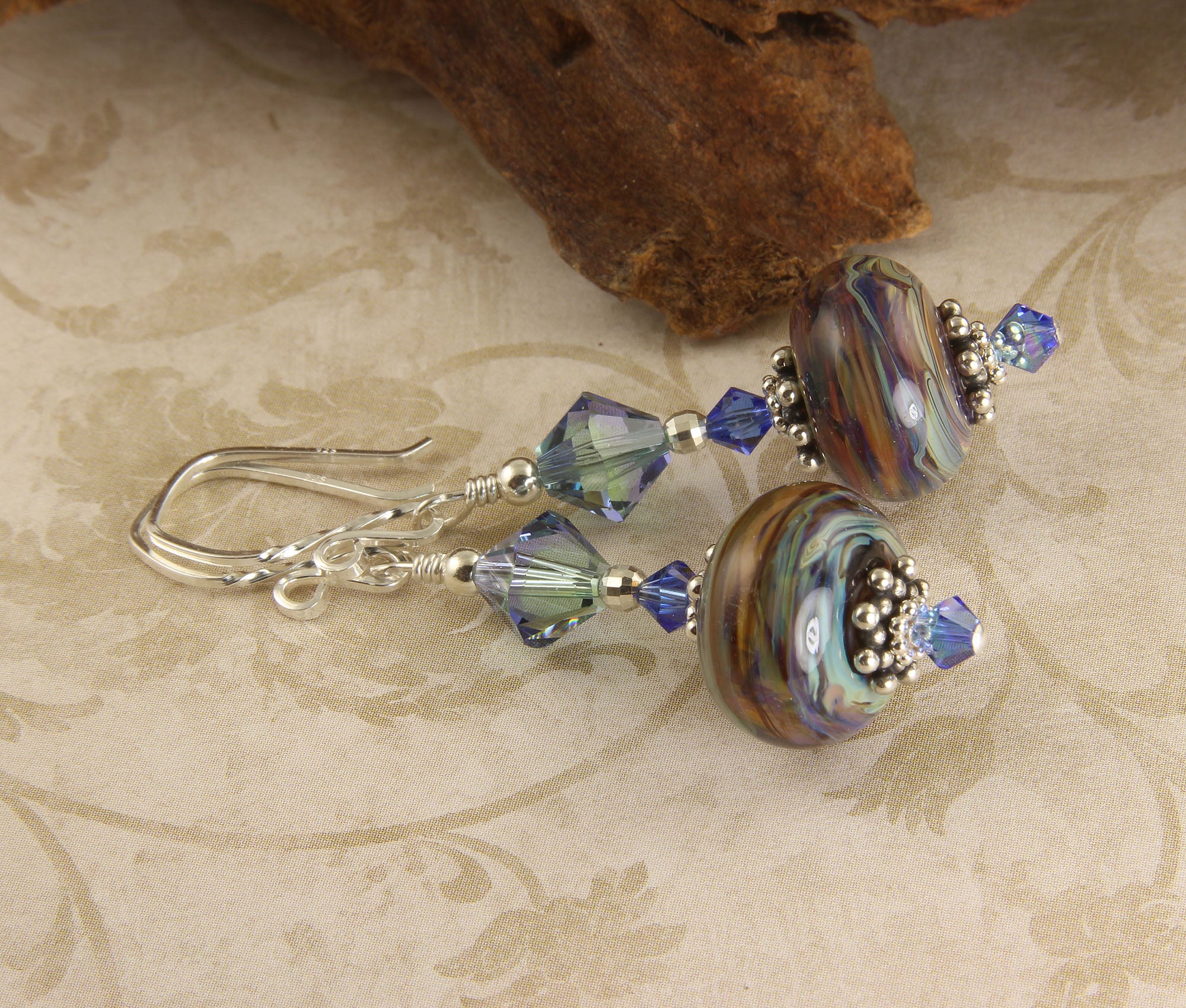 Handmade Blue Swirl Glass Lampwork Earrings - Boho Dangle Beaded Jewelry for Women - Perfect for Parties, Weddings & Everyday Wear