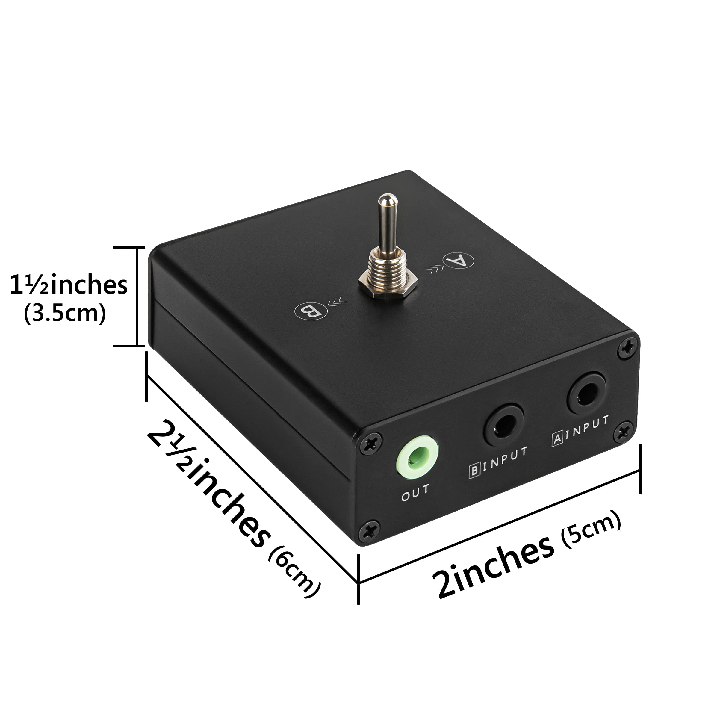 3.5mm Audio Switcher 2-Port Headphone Splitter Box (2-in-1 Out / 1-in-2 Out) - Manual Selector Adapter with 47.2 inch (120cm) Aux Cable - No Power Needed for Home Theater, Gaming & Studio Audio Setup