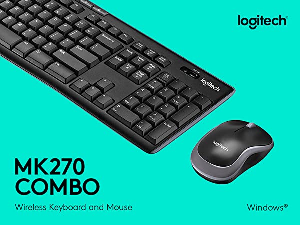 Logitech MK270 Wireless Keyboard and Mouse Combo for Windows & Mac - Black | Ergonomic Wireless Desktop Set for Home Office, Gaming & Productivity (Brand New)