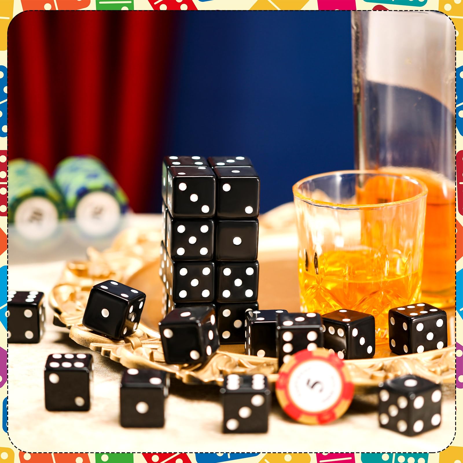 30 Pcs Standard 25mm Casino Dice Set - Large Opaque Jumbo Acrylic D6 Bulk Dice for Casino Theme Parties, Board Games, Vegas Birthday Supplies (Black) | Perfect for Poker Nights, Game Nights, and Casino-Themed Events