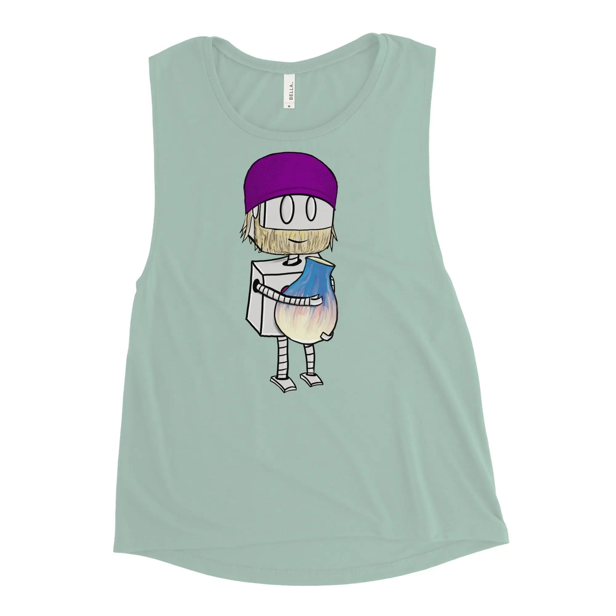 Cute Robot Women's Tank Top - Bearded Potter with Beanie Design | Trendy Graphic Tee for Casual Wear, Cosplay & Gift Giving