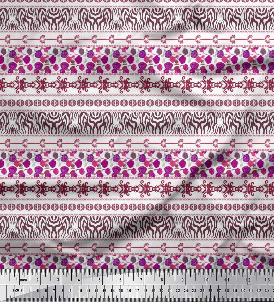 Soimoi 42 Inch Wide Polyester Crepe Fabric - Purple Rose & Animal Skin Patchwork Print by The Yard - Elegant & Edgy Printed Material for Dresses, Curtains, DIY Crafts & Home Decor