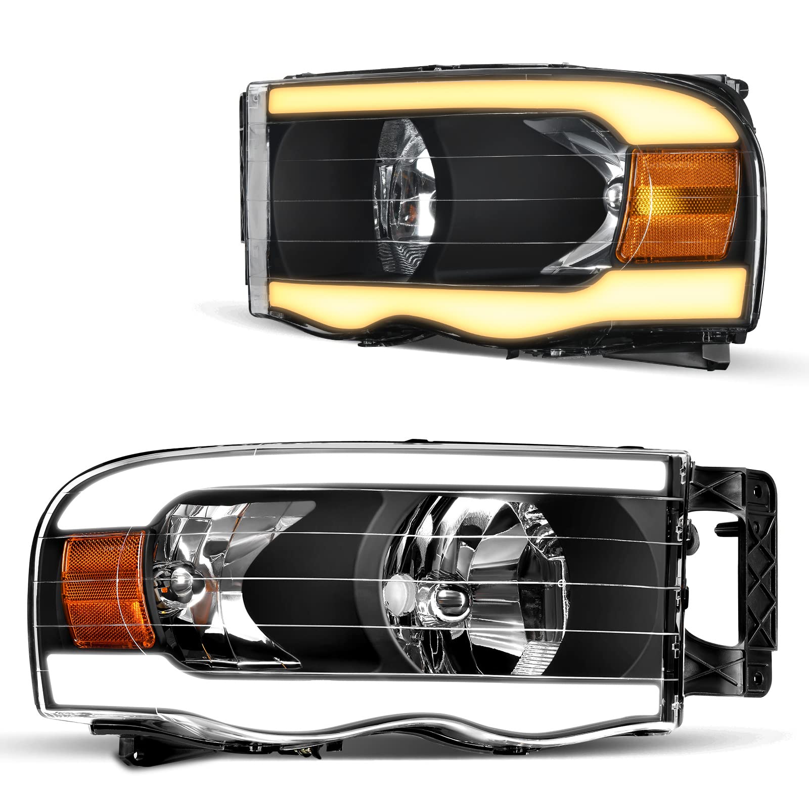 DWVO LED Headlights Assembly Compatible with 2002-2005 Dodge Ram 1500/2500/3500 - Switchback DRL Tube, Replacement Headlamps Pair - Perfect for Night Driving & Off-Road Adventures