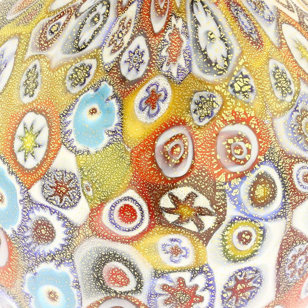 Venetian Murano Glass Millefiori Vase with Golden Quilt Pattern & Handles - Elegant Home Decor for Living Room, Dining Table, or Luxury Gift