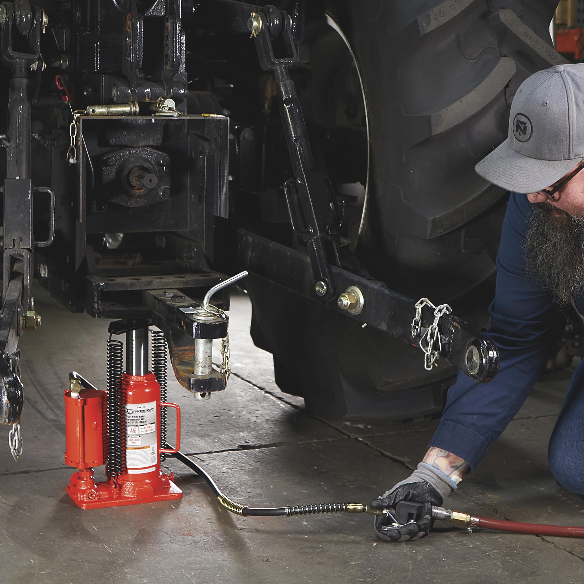 Strongway 12-Ton Air/Hydraulic Floor Jack - Heavy Duty Car Lift for Trucks, SUVs & Vehicles - Ideal for Auto Repair Shops & Home Garages
