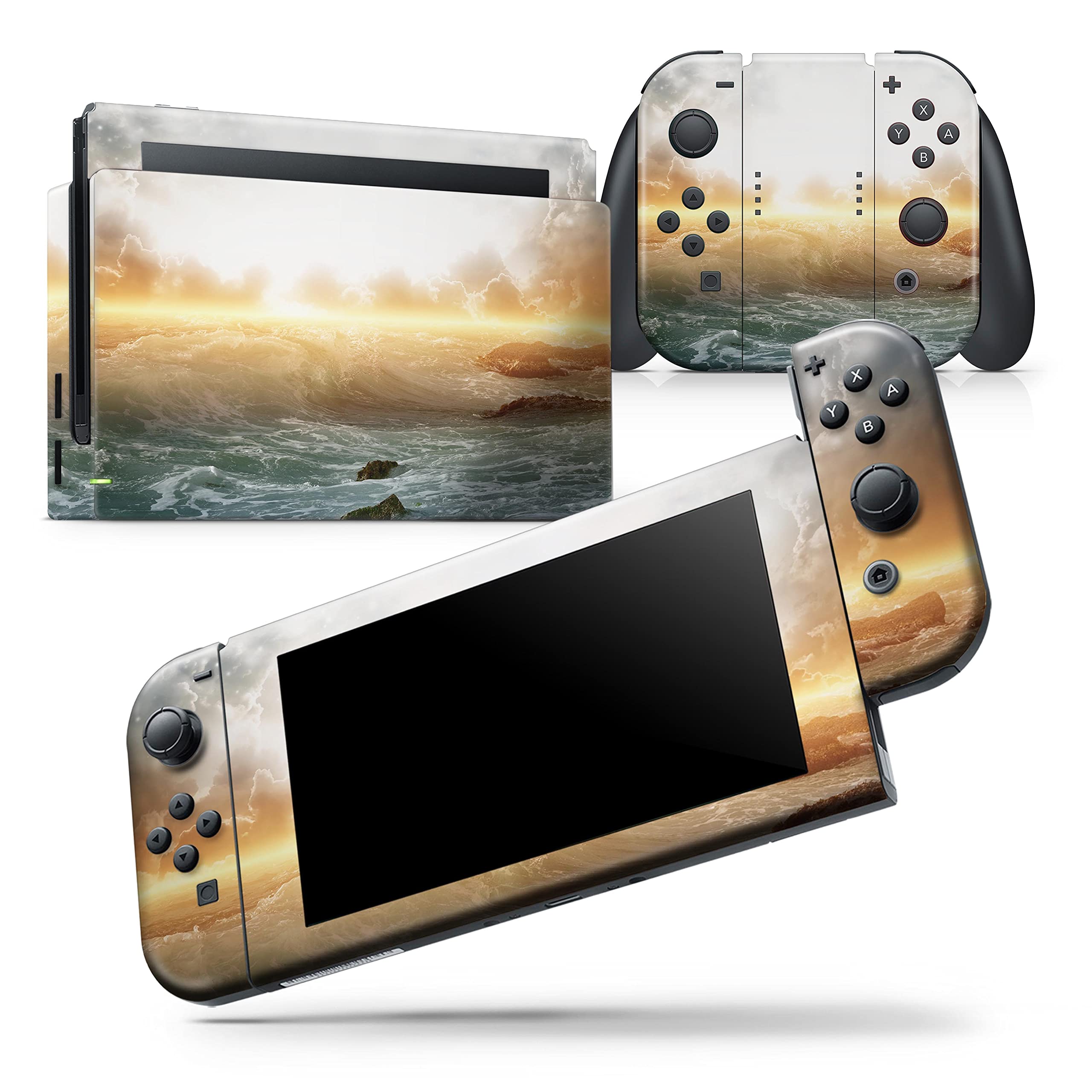 Nintendo Switch Skin Decal - Majestic Sky on Crashing Waves Vinyl Wrap Cover - Scratch-Resistant, Removable Protective Cover for Switch Console & Joy-Con - Perfect for Gaming, Travel & Home Entertainment