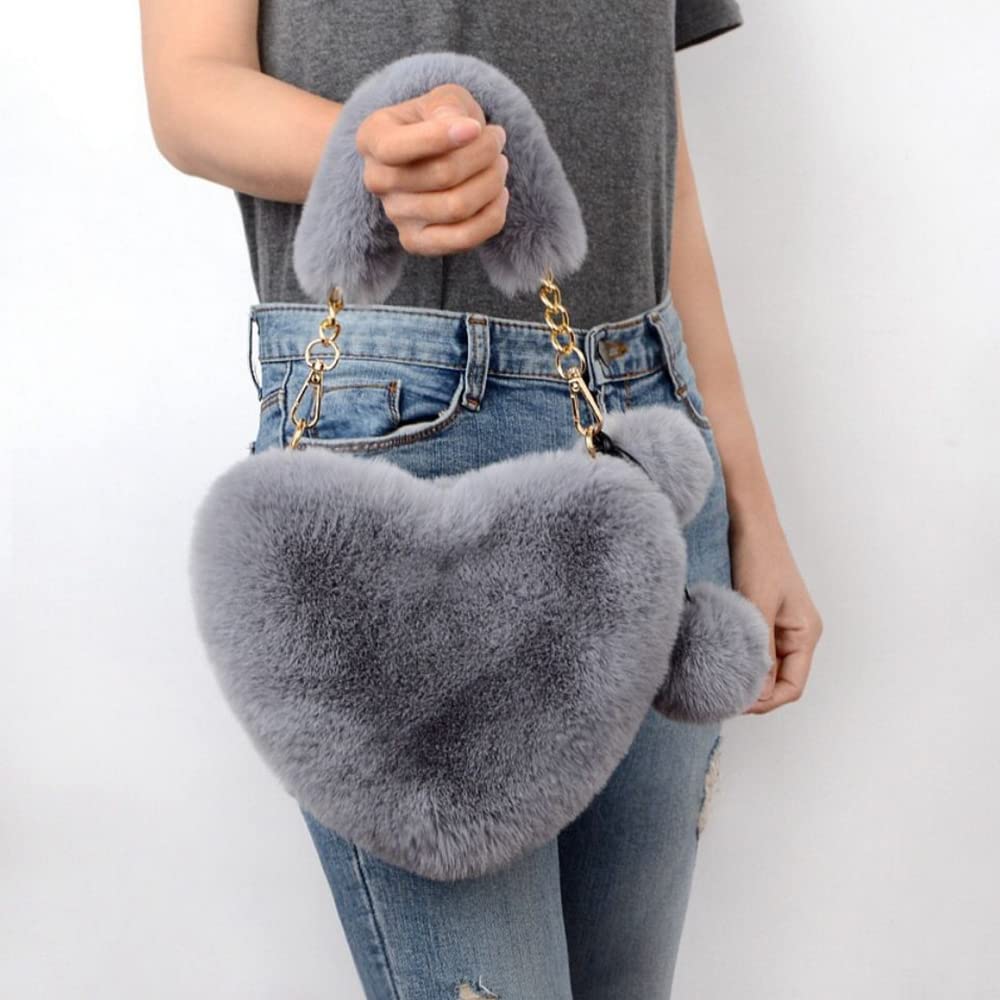Rejolly Furry Heart-Shaped Purse for Women & Girls - Soft Fluffy Faux Fur Small Shoulder Bag & Clutch | Perfect for Date Night, Parties & Everyday Use