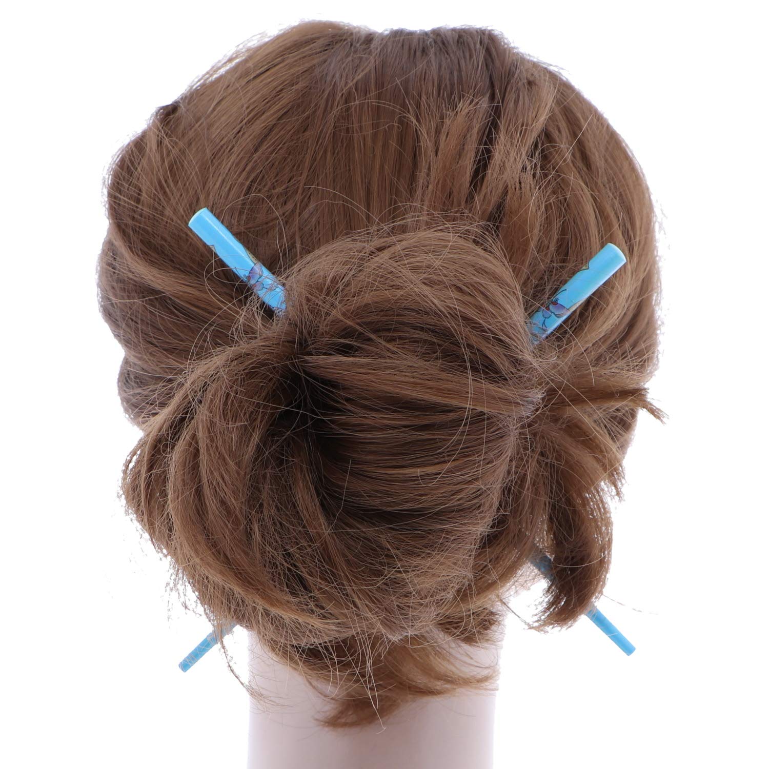 Light Blue Wooden Hair Sticks for Women - 7 Inch Butterfly Chopsticks Hair Pins for Bun, Updo & Boho Hairstyles