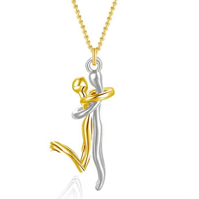 Romantic Couple Hugging Pendant Necklace - Sterling Silver Love Gift for Her/Him | Anniversary, Valentine's Day, Wedding Jewelry | JN9978