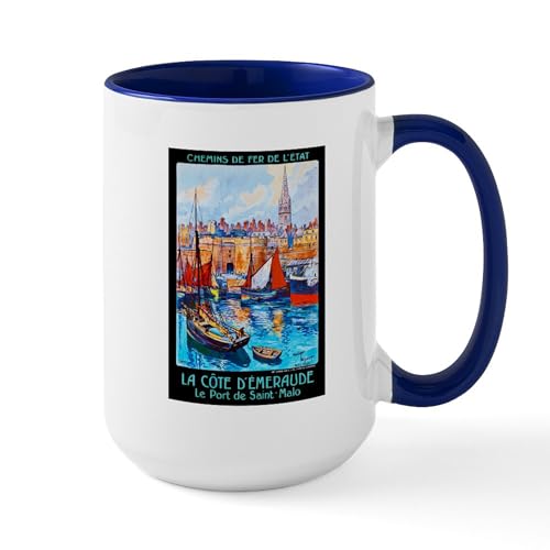 White/Navy Inside - France Travel Poster 4 Large Mug