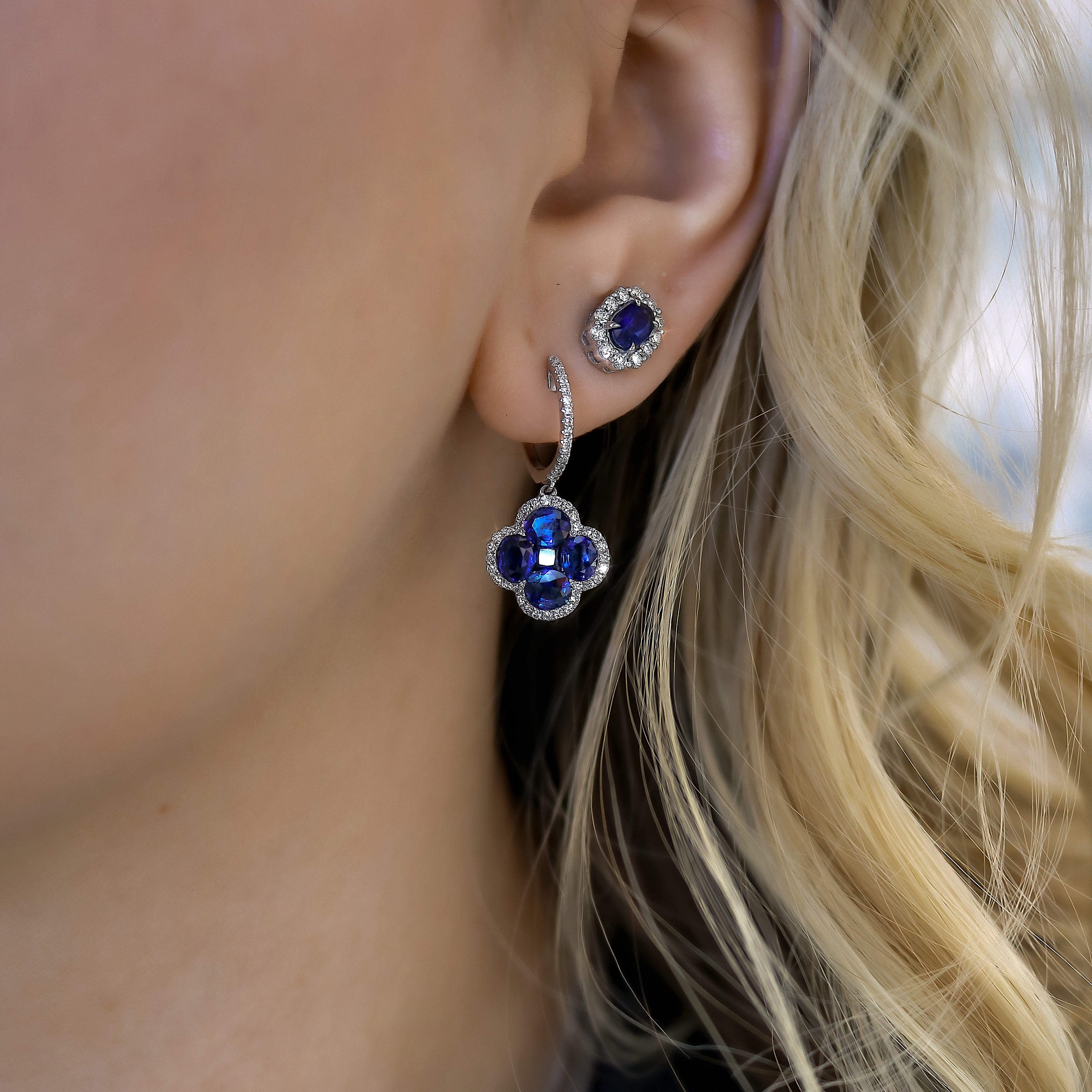 Exquisite Sapphire and Diamond Earrings for Women | 14K White Gold Stud Earrings | Perfect for Weddings, Anniversaries & Special Occasions