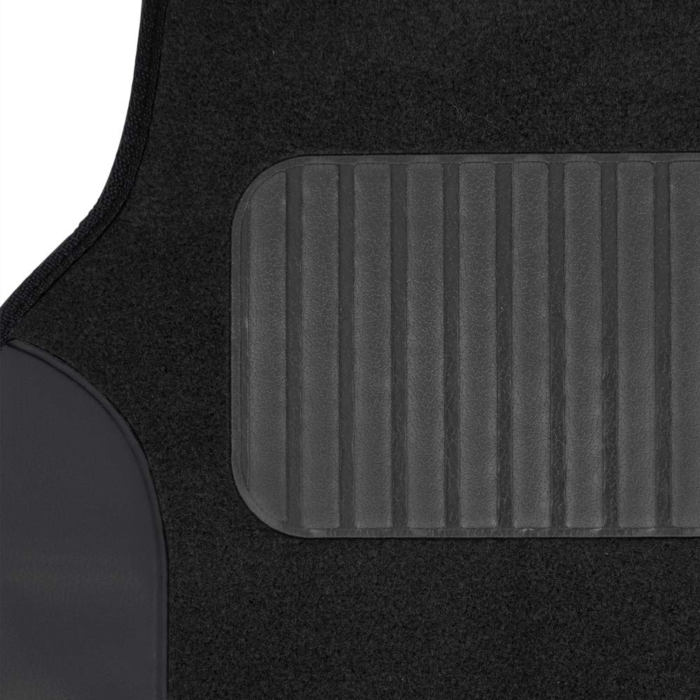 Premium BDK Car Floor Mats - Two-Tone Carpet with Faux Leather Trim, Non-Slip Automotive Floor Mat Set with Heel Pad - Luxury Car Interior Accessories (Black) - Perfect for Sedans, SUVs & Trucks - All-Weather Protection & Comfort