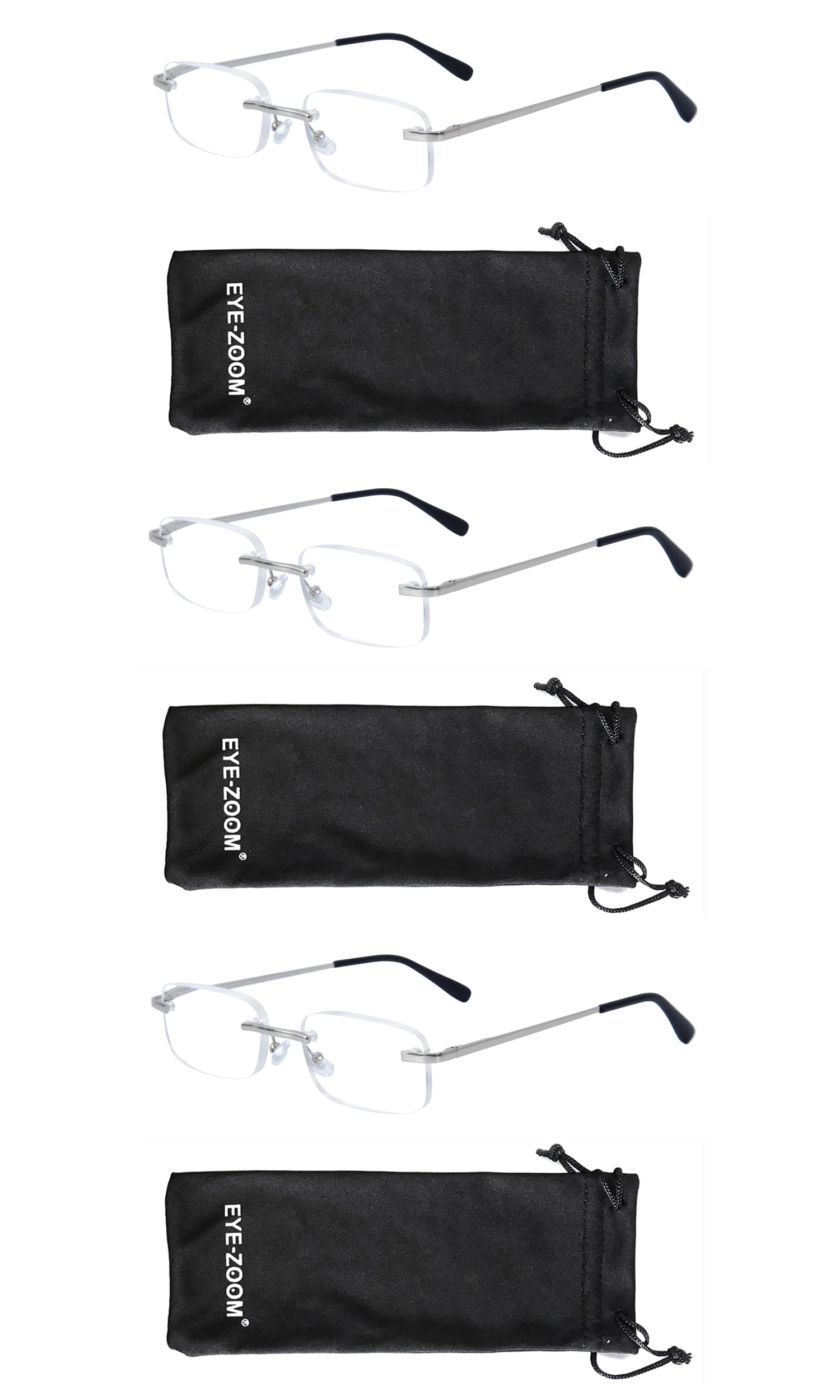 3 Pack Classic Rectangular Metal Frame Rimless Reading Glasses for Men & Women - Lightweight & Durable for Reading, Office, Travel & Daily Use