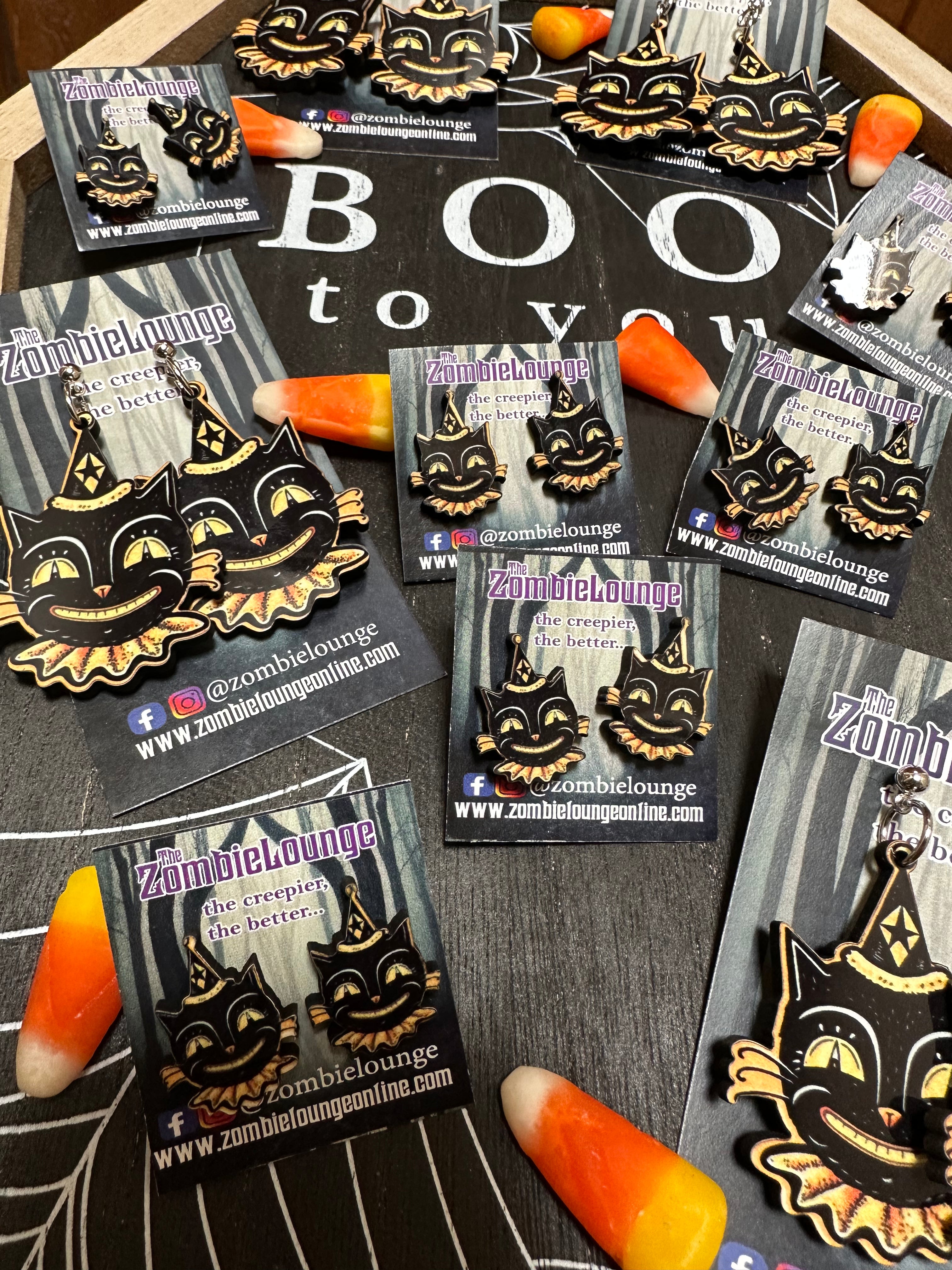 Johanna Parker Black Cat Hat Earrings - Halloween Jewelry, Gothic Accessories for Women - Perfect for Costume Parties, Spooky Events & Witchy Fashion