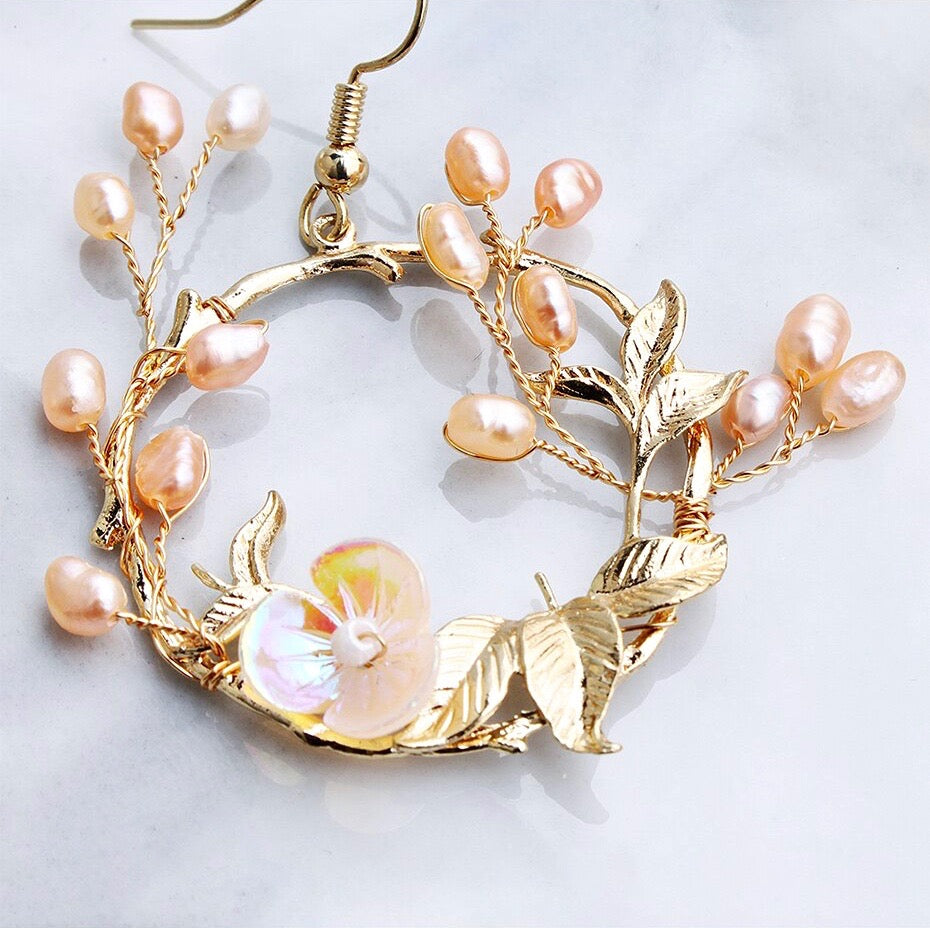 Floriana Romantic Freshwater Pearl Bridal Earrings for Wedding | Elegant Pearl Jewelry for Bride, Bridesmaids & Special Occasions