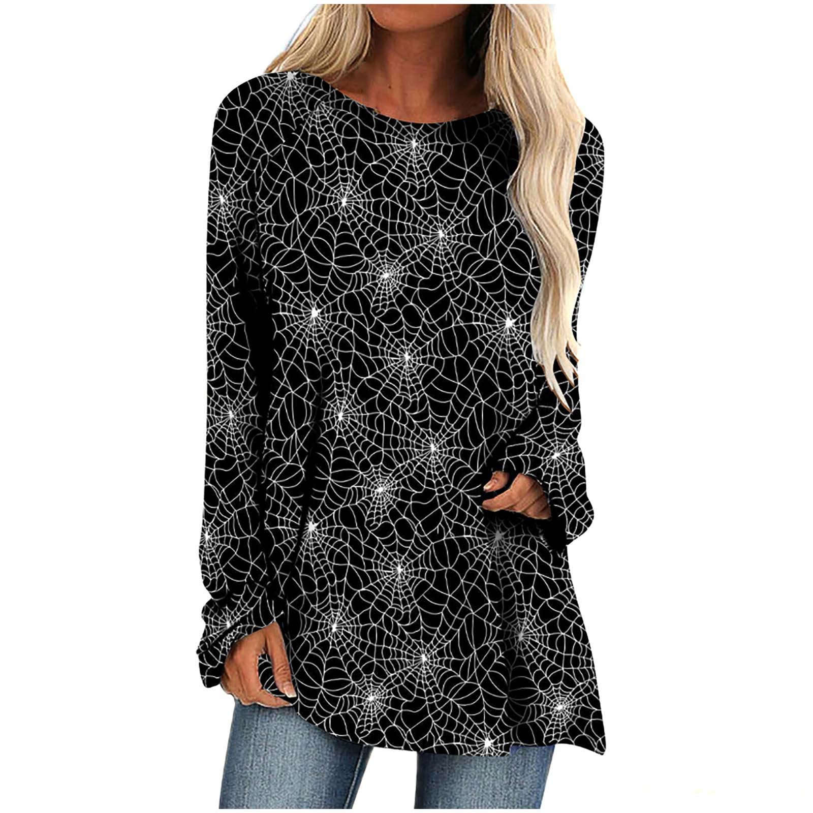 Miximx Women's Halloween Long Sleeve Rose Skull Print Blouse - Elegant O-Neck Dressy Top for Parties, Cosplay & Gothic Fashion