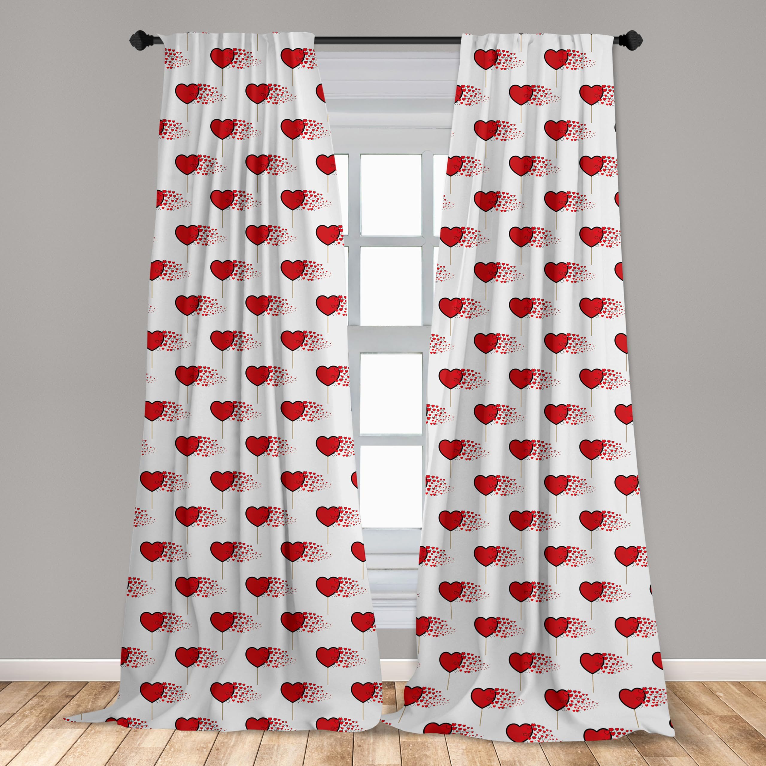 Ambesonne Valentine's Day Window Curtains - Abstract Hearts Lollipops Romantic Design, Lightweight 2-Panel Set with Rod Pocket, 28