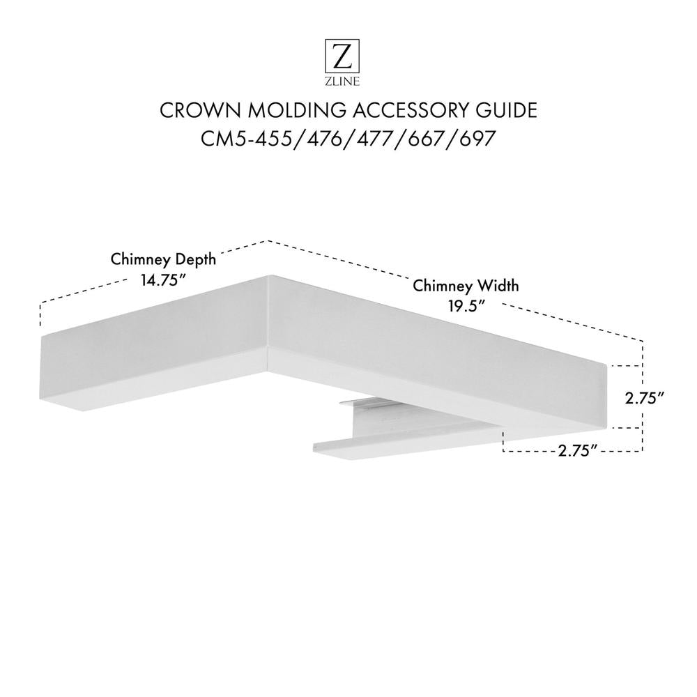 ZLINE CM5 Crown Molding for Wall Range Hood - 455/476/477/667/697 Models - Perfect Kitchen Upgrade for Modern & Traditional Homes