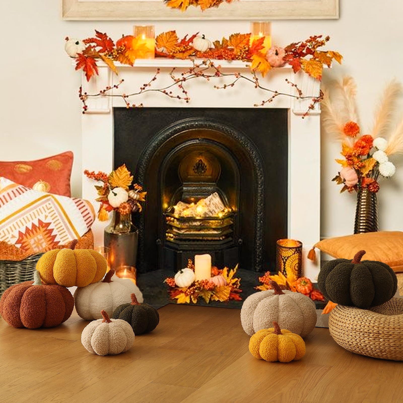 YRXRUS Pumpkin Shaped Throw Pillows - 6x12 Inches Soft Teddy Cute Fall Decor Pillows for Thanksgiving & Christmas | Cozy Autumn Home Accent for Sofa, Bed, Dorm Room