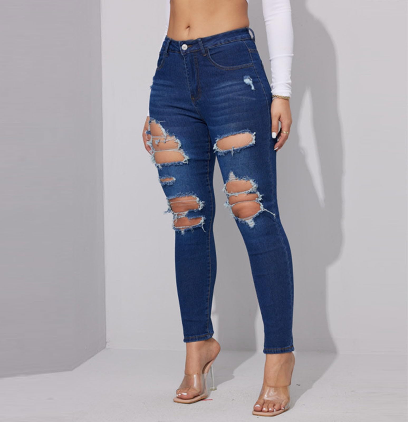 Women's High Waisted Straight Wide Leg Baggy Jeans - Stretchy Skinny Fit & Butt Lifting Design - Trendy Ripped Denim Pants for Casual Wear, Street Style & Night Out