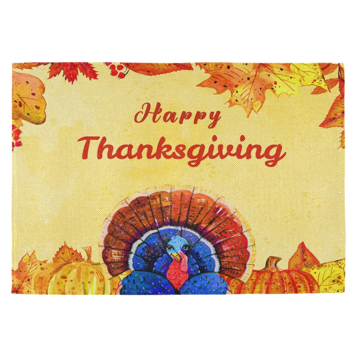 Happy Thanksgiving Turkey Pumpkin Maple Leaves Autumn Fall Placemats Set of 4 - Heat-Resistant Washable Table Mats for Dining Table Decoration - Perfect for Thanksgiving Dinner, Fall Home Decor & Seasonal Kitchen Decorations