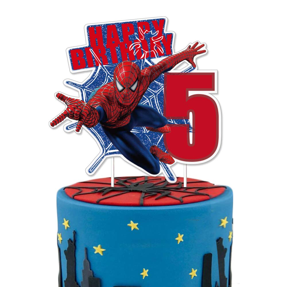 Spider Superhero Birthday Cake Topper for 5th Birthday Party Decorations | Perfect for Kids Superhero Themed Cakes and Cupcakes