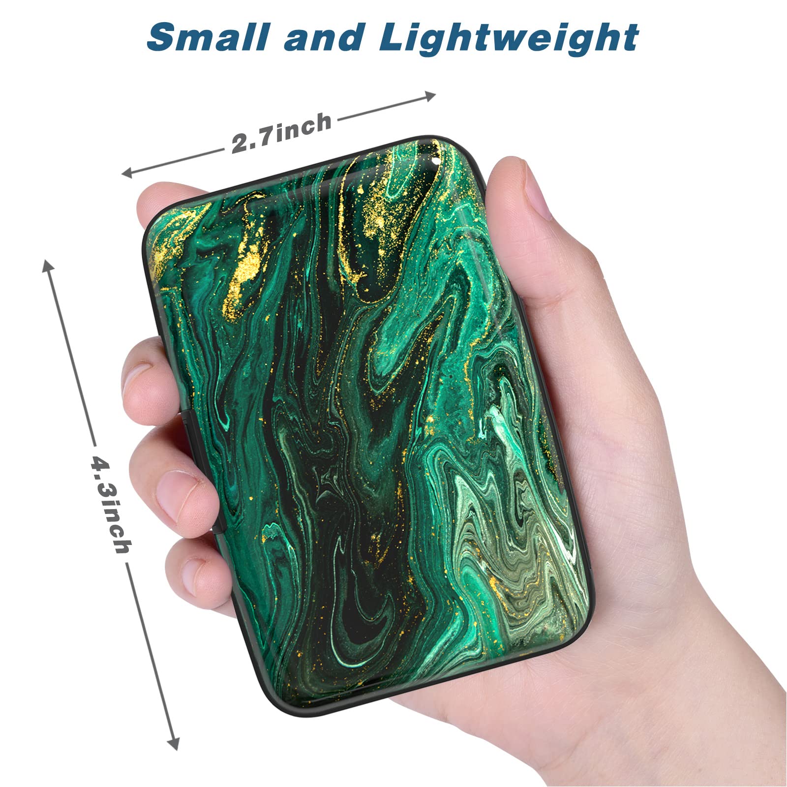 Slim RFID Blocking Aluminum Card Holder - Green Gold Marble for Wallet Protection