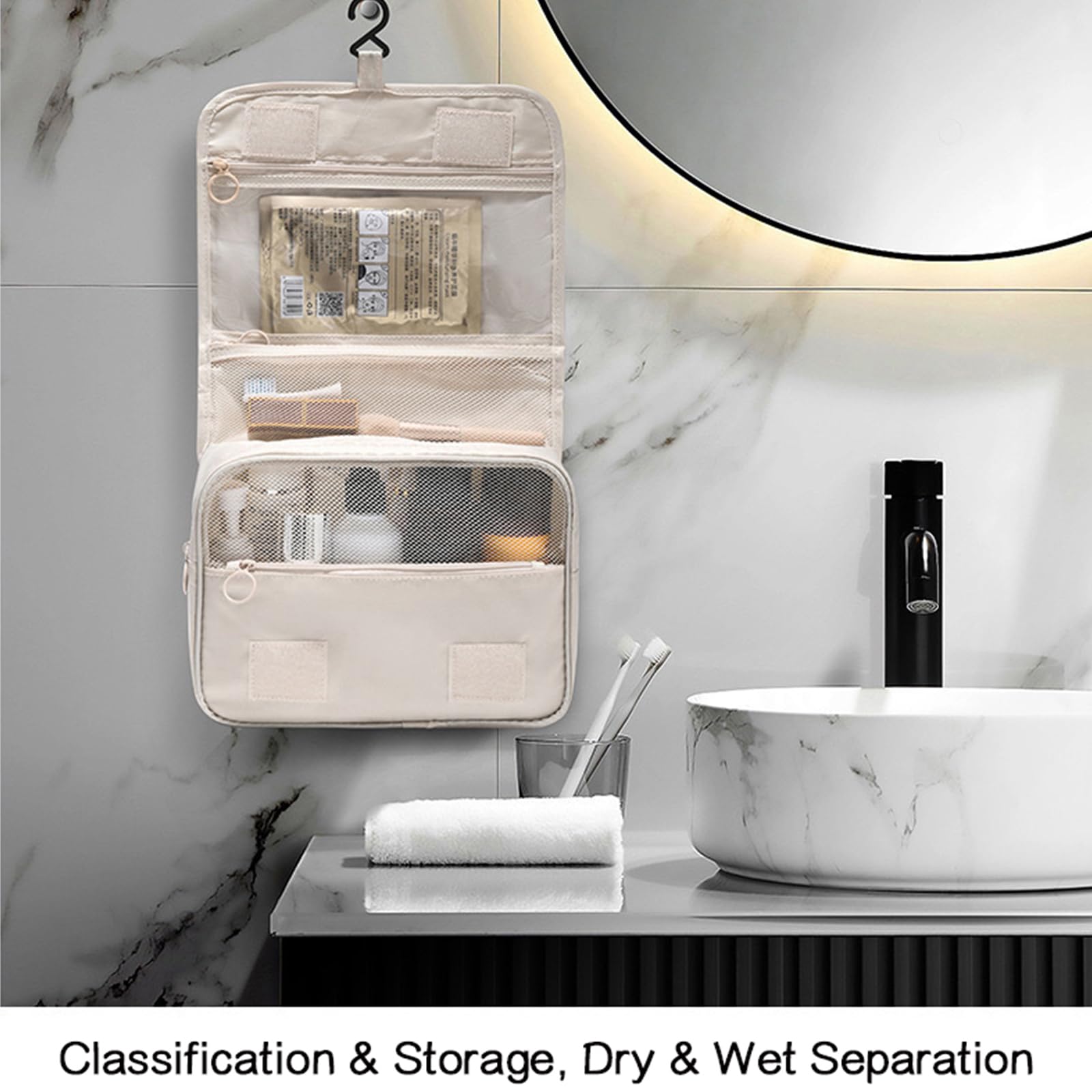 Waterproof Hanging Toiletry Bag for Women - Travel Makeup Organizer with Multiple Pockets, Portable Cosmetic Bag for Bathroom & Shower Essentials - Perfect for Camping, Gym, and Business Trips (Black)