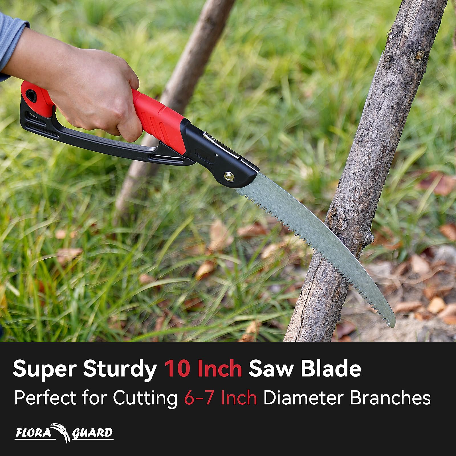 FLORA GUARD 10-Inch Folding Hand Saw - Heavy Duty Pruning Saw with Multi-Level Razor Teeth for Wood Cutting, Tree Trimming & Gardening | Professional Camping, Outdoor Survival & DIY Tool for Woodworkers, Arborists & Gardeners