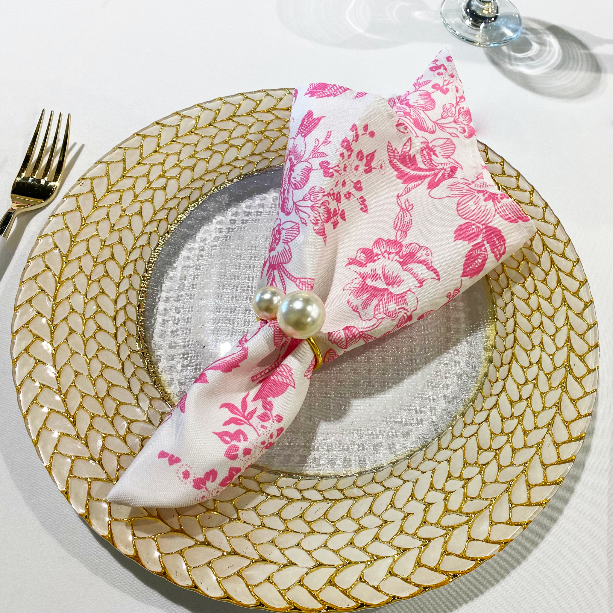 French Toile 20x20 Inch Linen Napkins Set of 5 - Soft Pink Cotton Blend Dinner Napkins for Formal Dining, Wedding, and Special Occasions