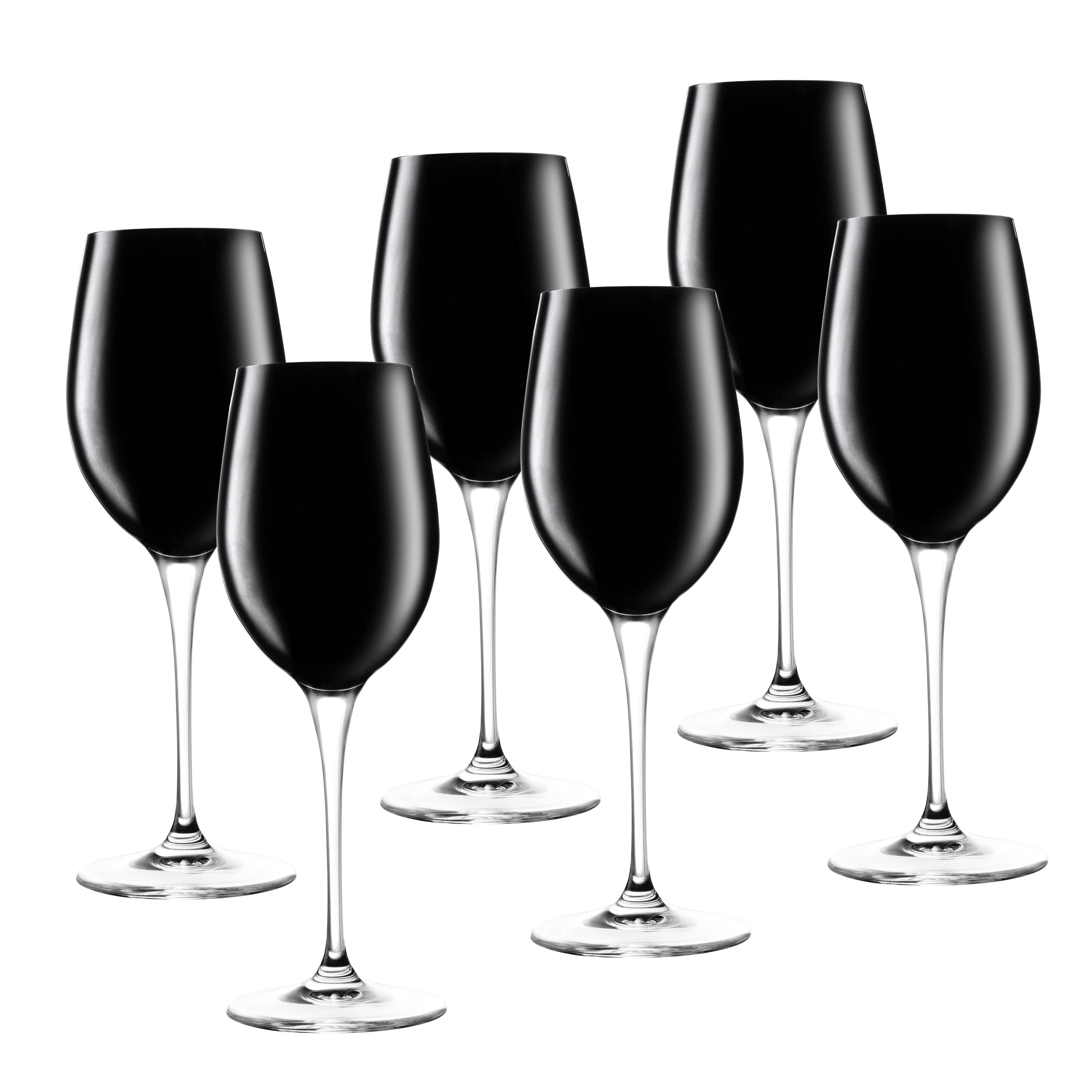 Premium Barski Crystal Goblet Set - 6 Elegant Stemmed White Wine Glasses (14 oz) - Bold Black Design, Made in Europe - Perfect for Fine Dining, Wedding Receptions & Home Entertaining