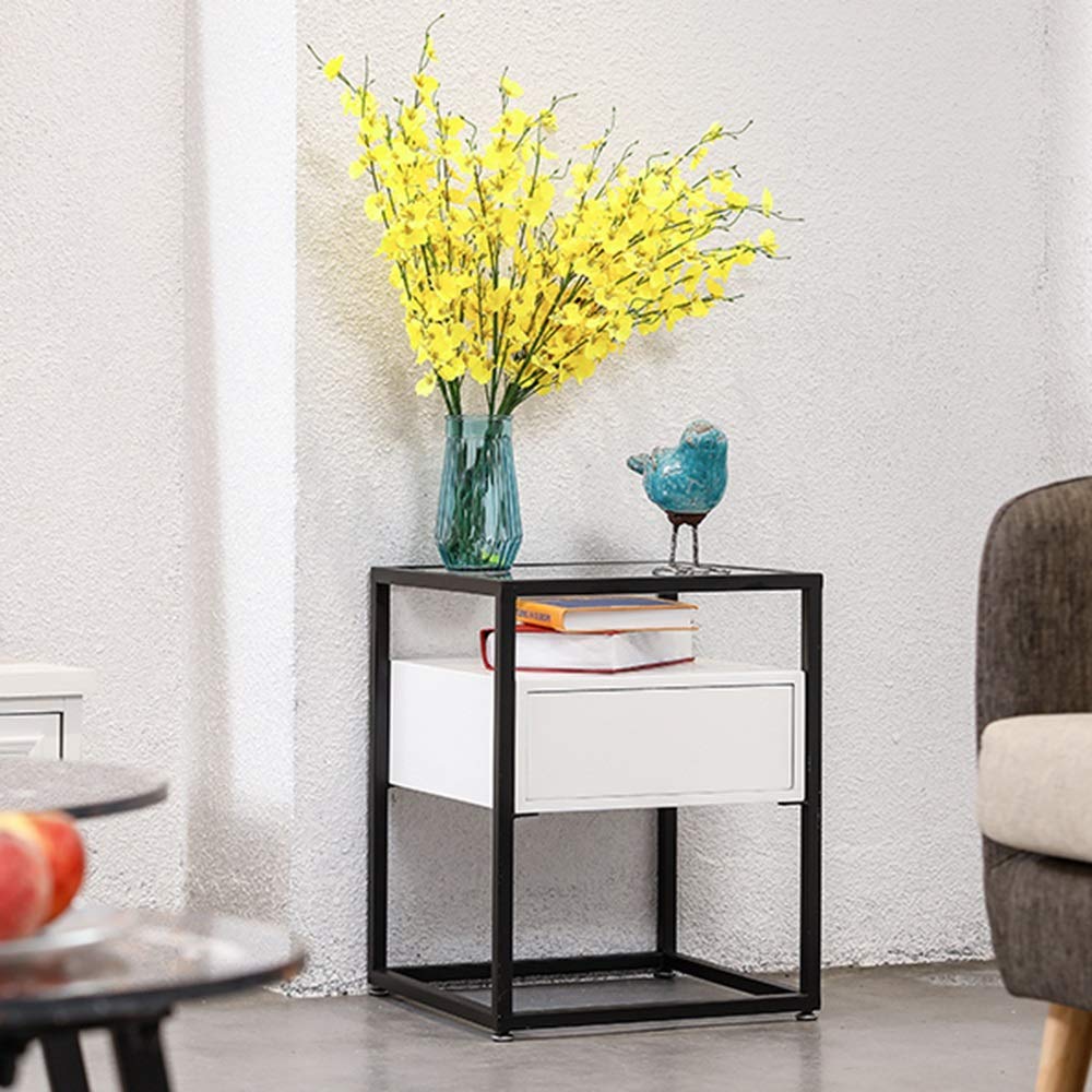 Modern Small Coffee Table with 2 Shelves & Drawers - Glass Top Side Table for Living Room, Bedroom, Sofa - Compact Storage Cabinet for Home Decor & Organization | Perfect for Small Spaces, Apartments, and Cozy Reading Nooks