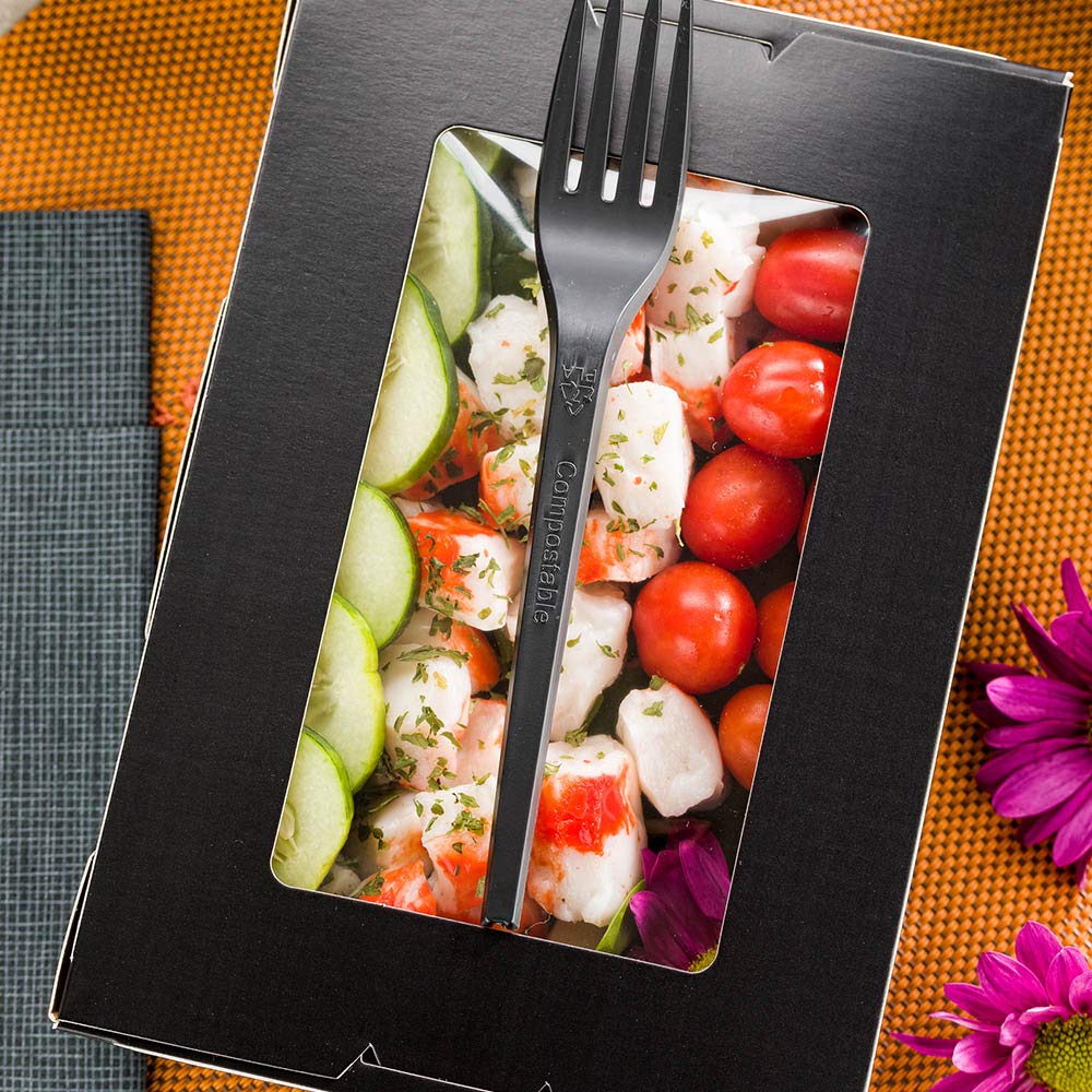 Restaurantware Cafe Vision 42oz Disposable To-Go Food Containers - 200 Pack Black Paper Takeout Boxes with Window | Leakproof Hinge Lock Design for Lunch, Desserts & Catering | Eco-Friendly Grease-Resistant Food Storage