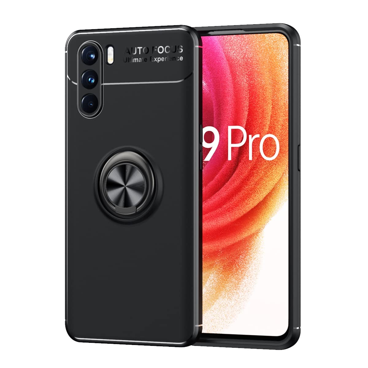 Oppo K9 Pro Case - Slim Soft TPU Shockproof Back Cover with 360° Rotating Magnetic Ring & Kickstand | Heat Dissipation, Anti-Fall Protection & Lanyard Hole | Perfect for Work, Travel & Outdoor Activities (Black)