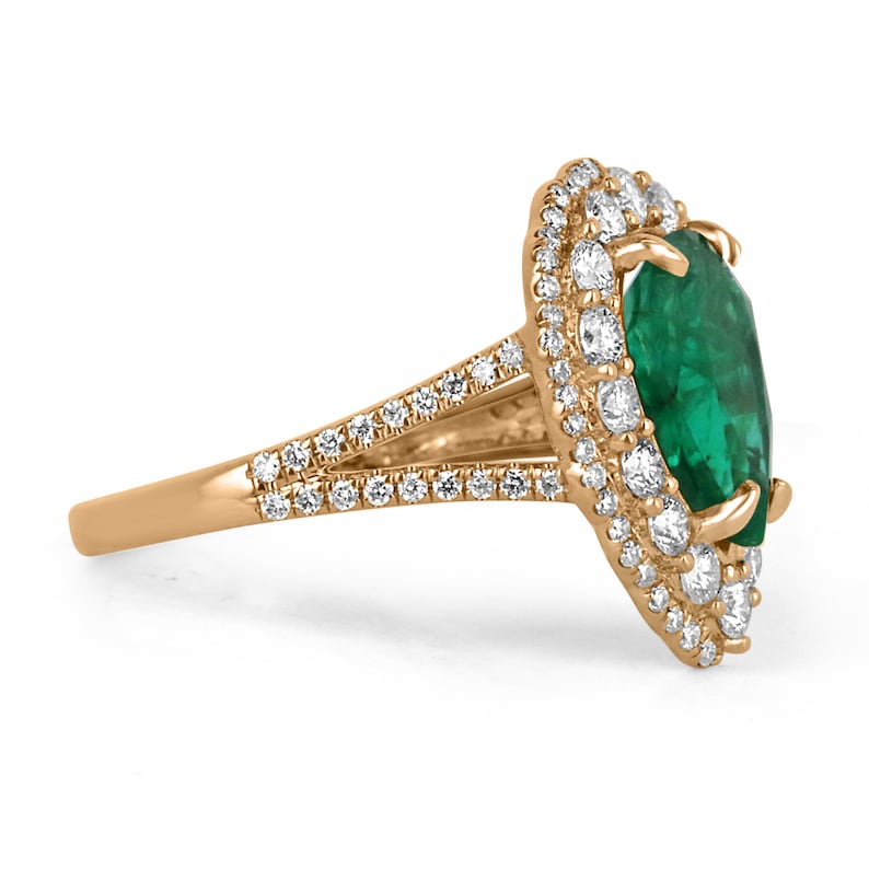 2.52tcw 18K Rose Gold AAA Dark Green Pear Cut Emerald & Double Diamond Halo Engagement Ring for Women - Perfect for Proposals, Anniversaries & Special Occasions