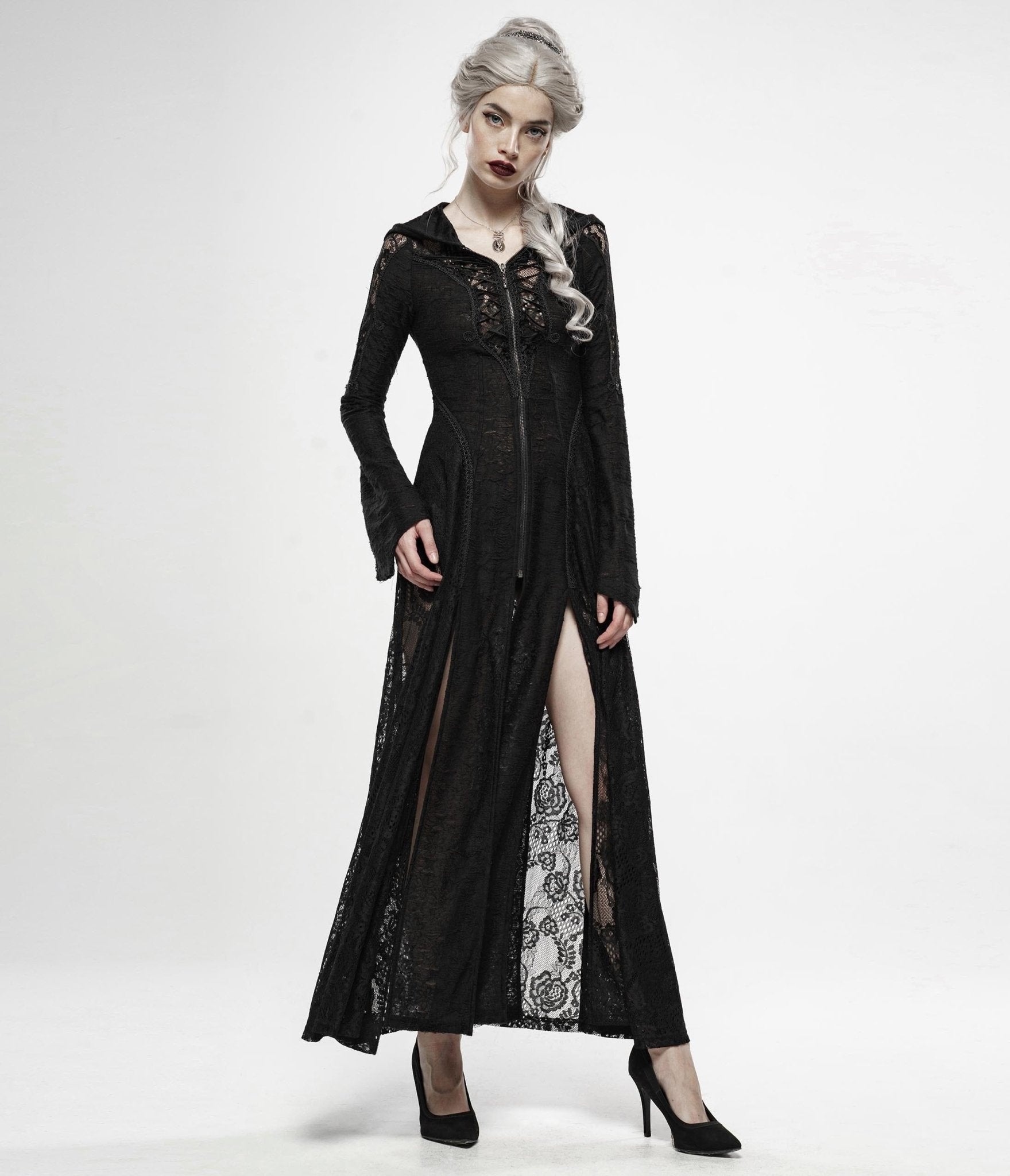 Stylish Black Long Trench Coat for Women - Elegant Dark Moon Design - Perfect for Fall Winter Fashion, Office Wear & Evening Outfits