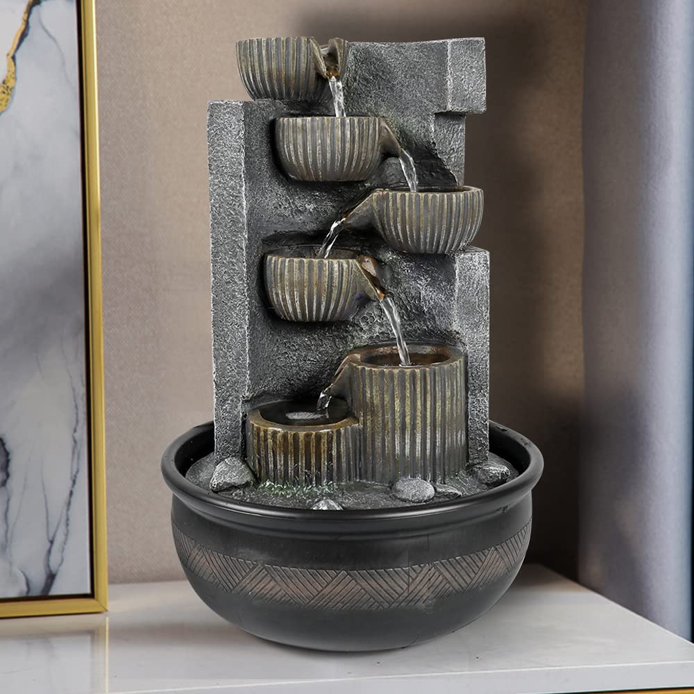 Hamiedun Desktop Water Fountain with LED Lights - Soothing Relaxing Water Sounds for Stress Relief - Indoor Tabletop Waterfall Fountain for Home, Office, Yoga Studio Decor - Perfect for Meditation, Feng Shui & White Noise