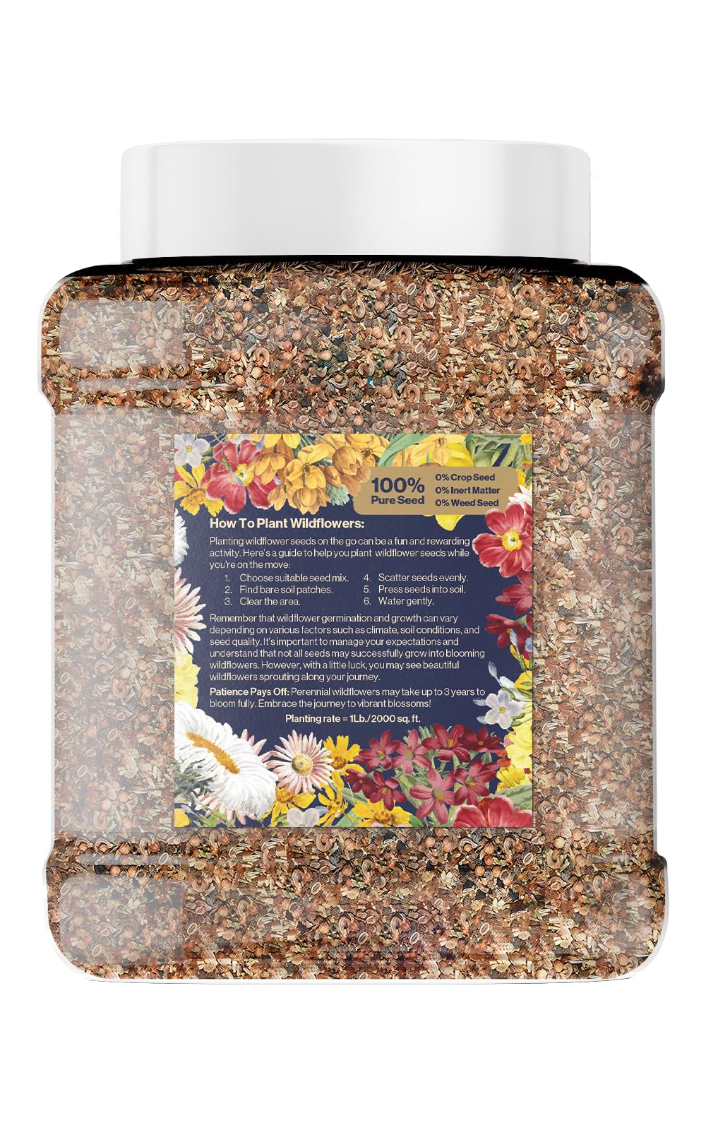 Bulk Wildflower Seed Shaker – 1 Pound Tub with 900,000+ Perennial Flower Seeds Mix (20 Varieties) by Geva Grow – Perfect for Gardens, Meadows & DIY Wedding Favors