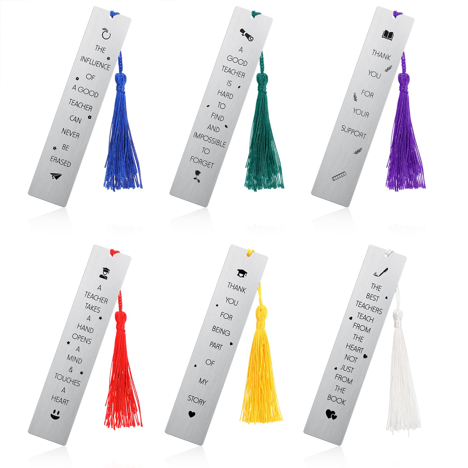 Tenare 6-Piece Teacher Bookmark Set - Elegant Silver Page Markers for Educators | Perfect Teacher Appreciation Gift, Graduation Present & Back-to-School Thank You from Students | Ideal for Classroom Use, Reading Accessories & End-of-Year Gifts