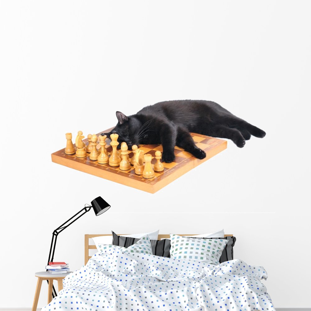 Black Cat Sleeping on Chess Board Peel and Stick Wall Decal - 72
