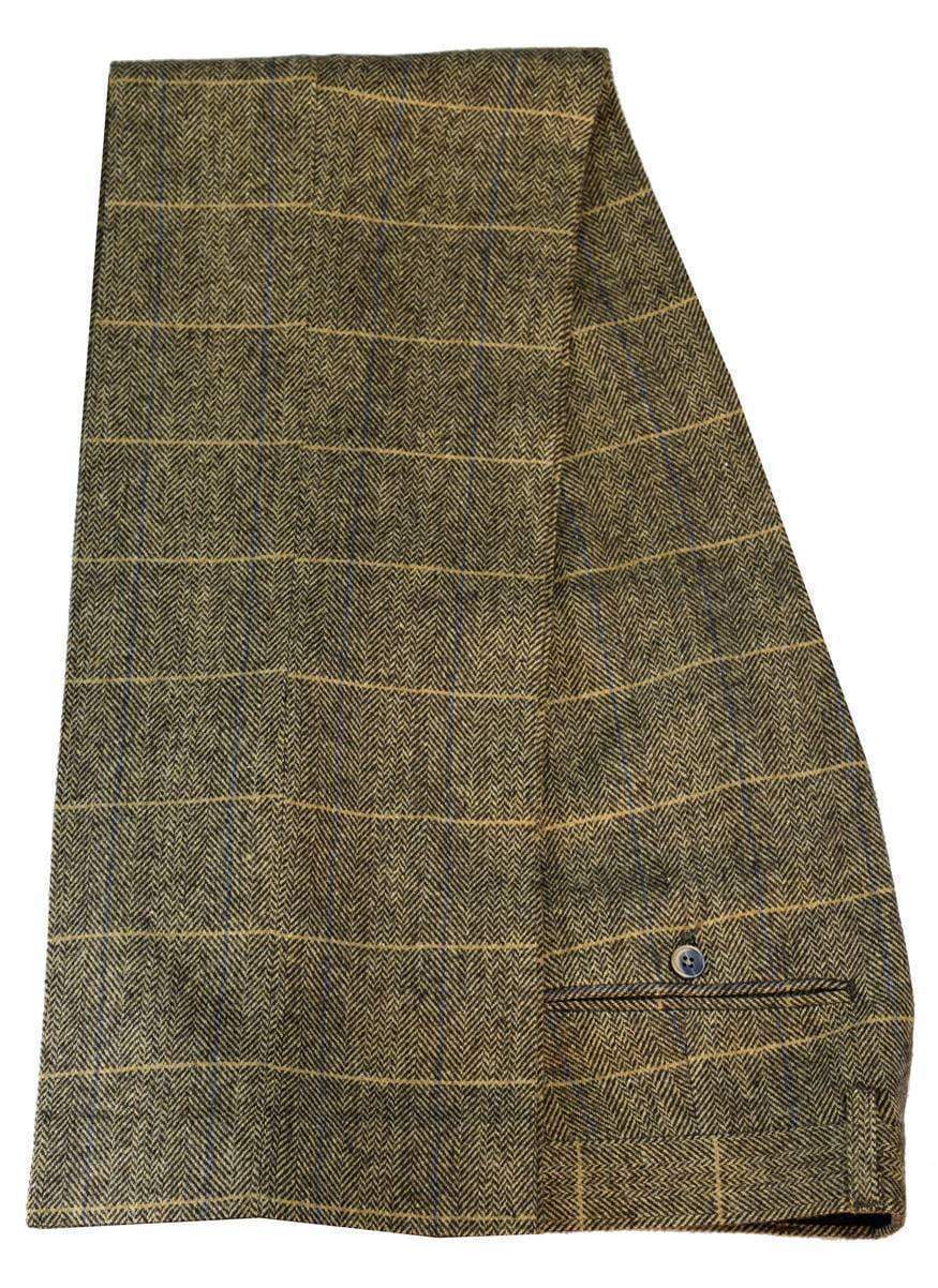 Cavani Albert Men's Brown Tweed Check Trousers - Classic Vintage Style Dress Pants for Office, Wedding & Formal Occasions