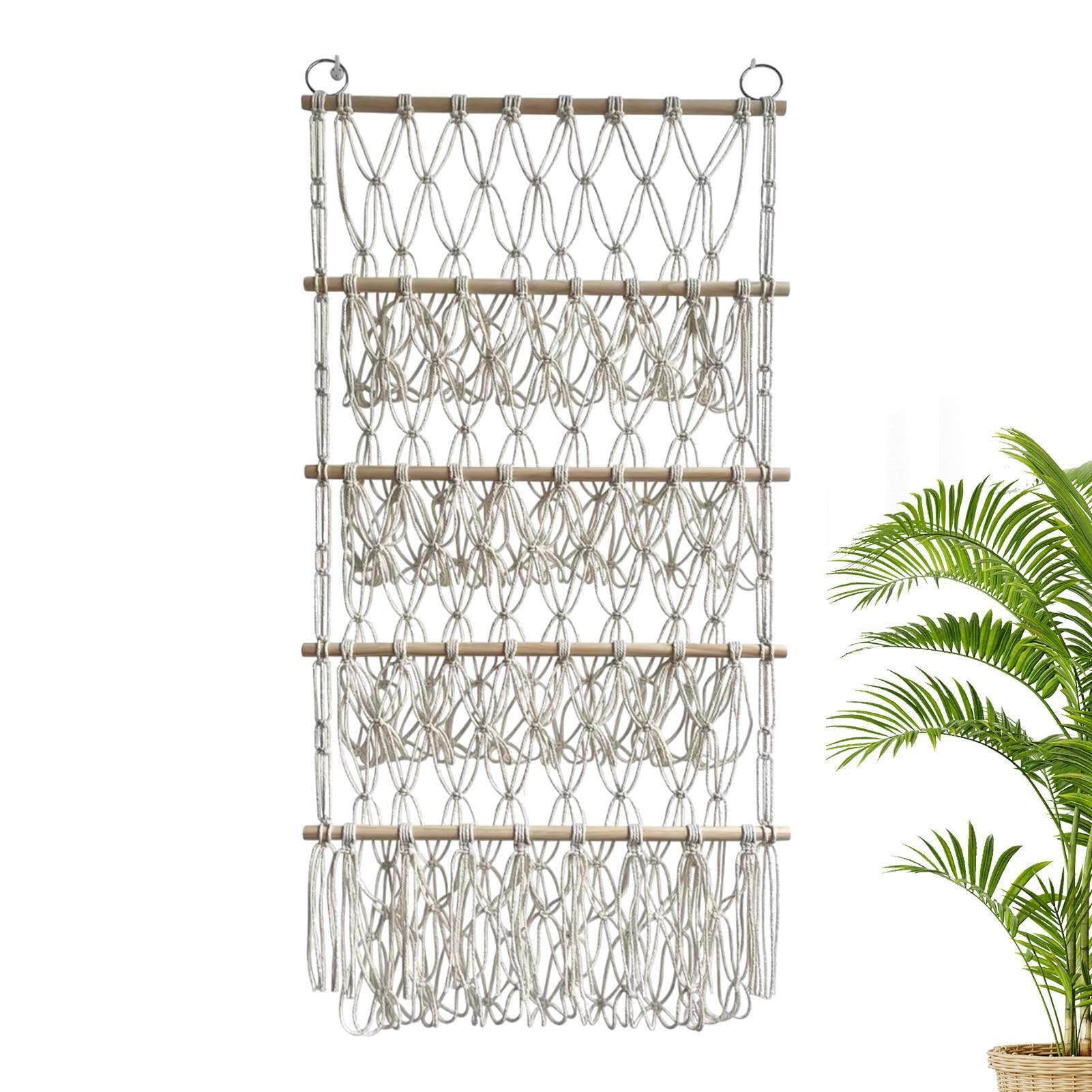 4-Layer Bohemian Wall Mounted Stuffed Animal Organizer - Adjustable Macrame Plush Toy Hammock for Nursery & Bedroom Decor | Perfect for Kids Room Storage and Boho Home Organization