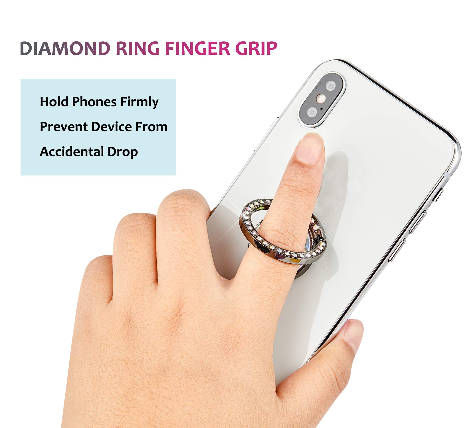 Sparkly Glitter Phone Ring Holder with Flat Rhinestones - Bling Bling Phone Grip Stand for iPhone, Samsung & Smartphones - Perfect for Selfies, Videos & Secure Grip (Black)