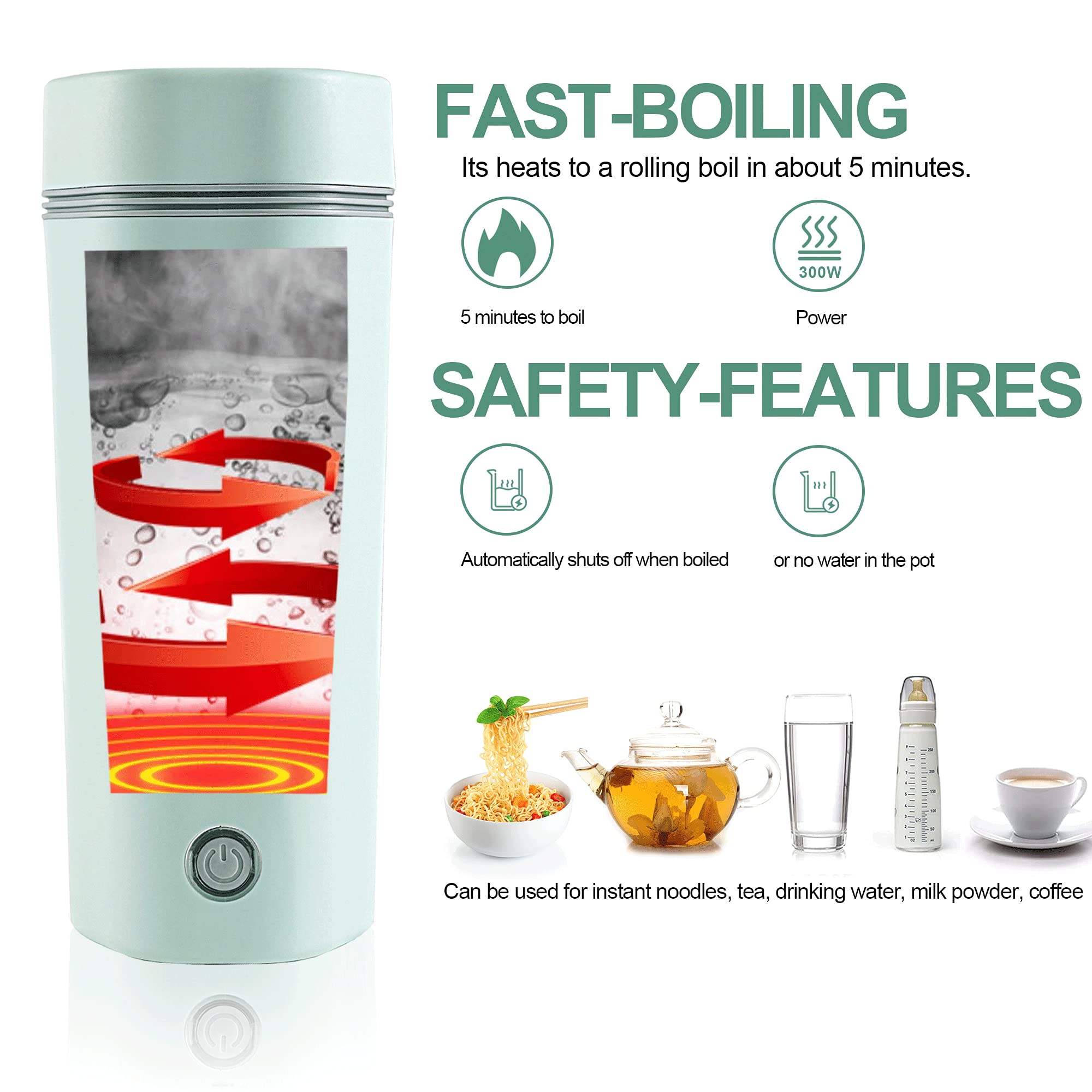 Balbali 12oz Portable Electric Travel Kettle - Fast Boiling Water Heater for Tea, Coffee & Instant Meals | Compact USB-Powered Water Boiler for Camping, Hotels, Dorms & Office Use