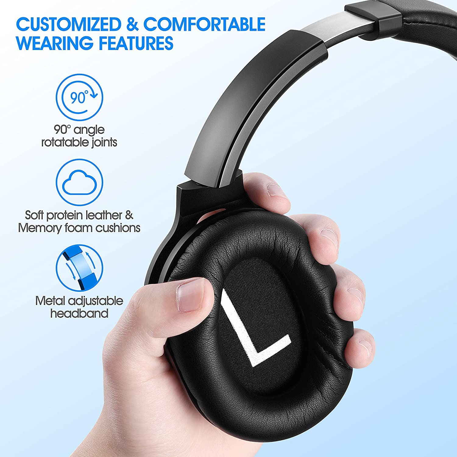 ZIHNIC Wireless Bluetooth Headphones with Active Noise Cancelling, 40H Battery Life, Hi-Fi Stereo & Deep Bass - Comfortable Over-Ear Design for Travel, Work, Home Office & Commuting (Black)