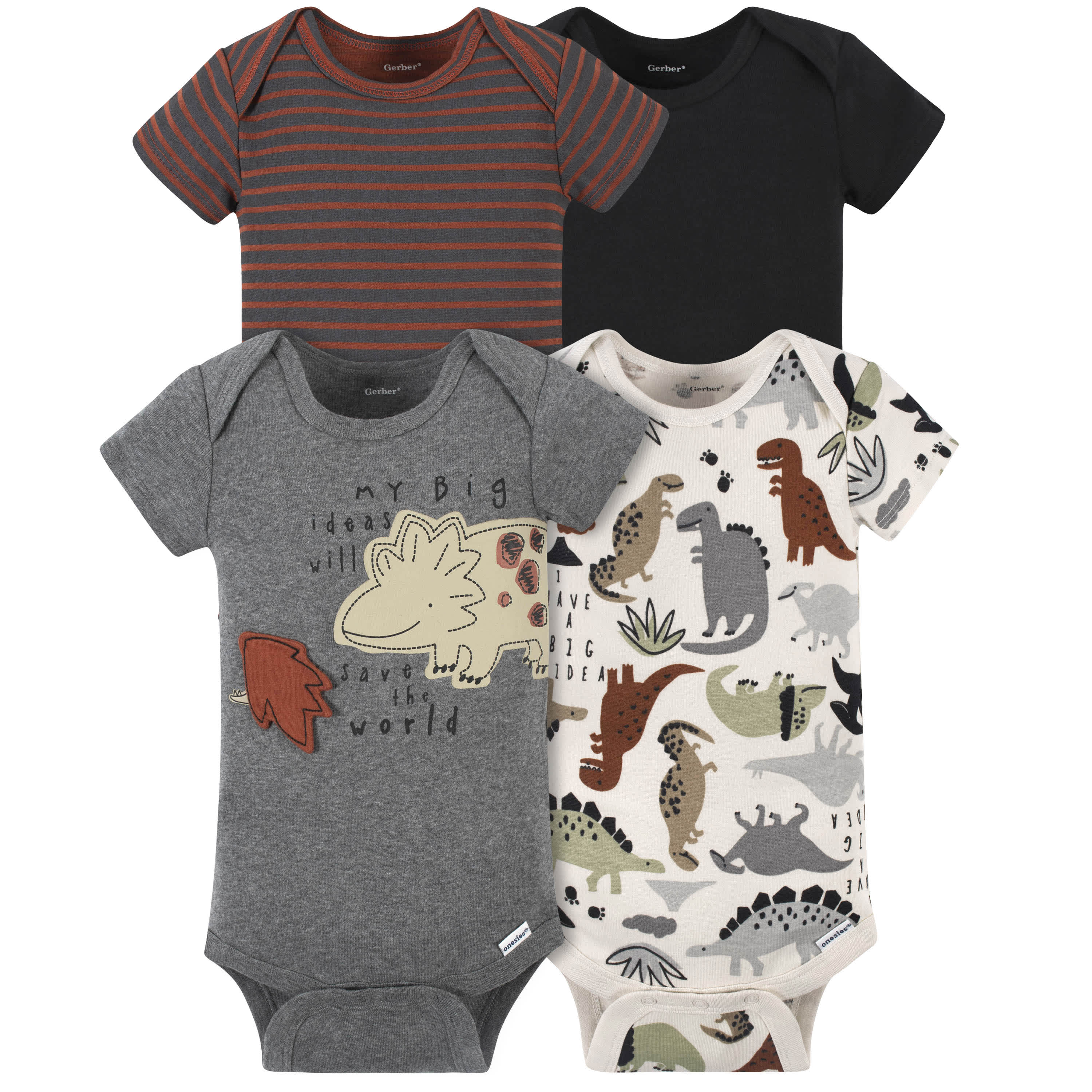 4 Pack Baby Boys Dinosaur Short Sleeve Bodysuits - Soft Cotton Onesies for Infants & Toddlers - Perfect for Playtime, Daycare & Family Outings