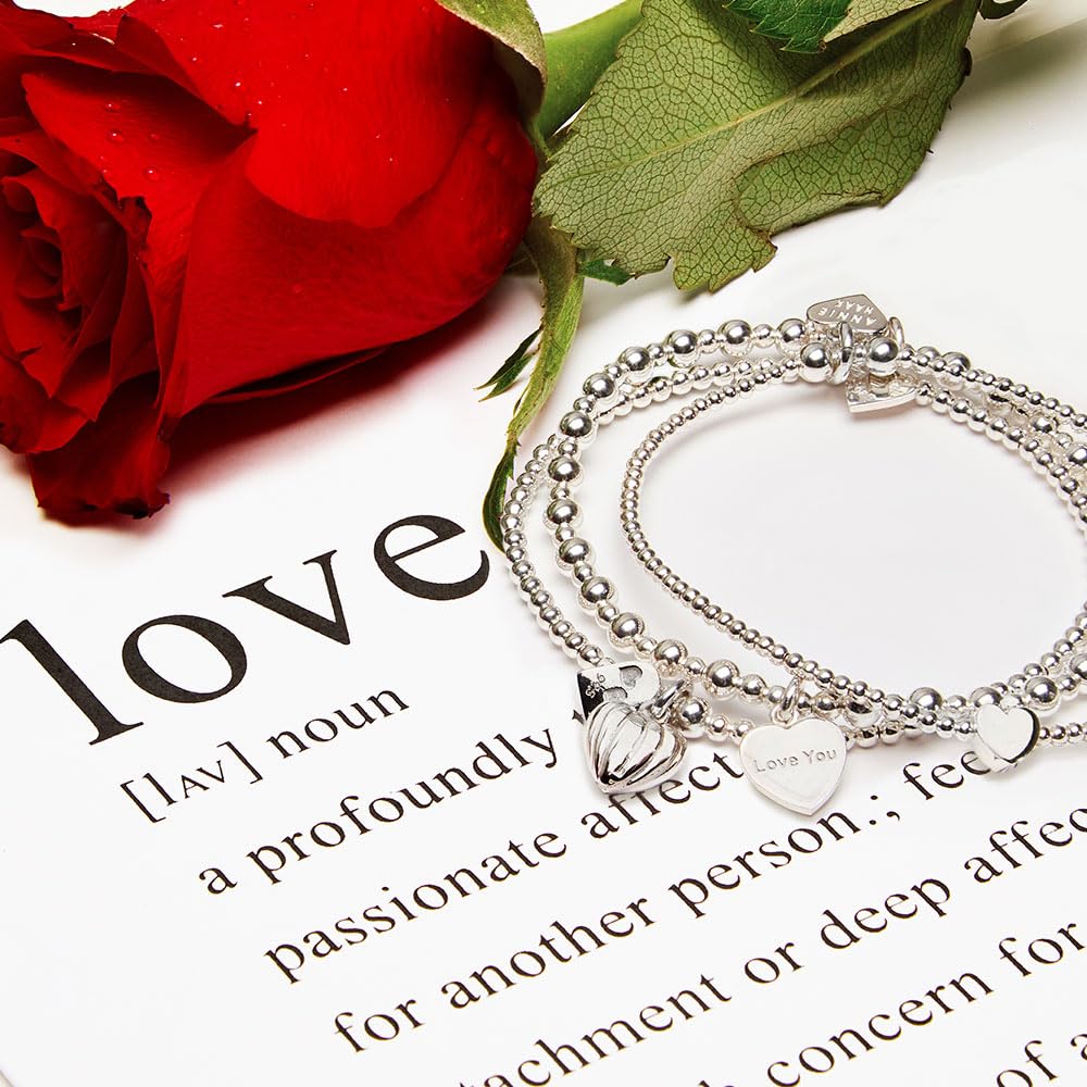 Hearts of Love 925 Sterling Silver Bracelet for Women - Multistrand Heart Charm Bracelet with Engraved 'Love You' Pendant, Perfect Gift for Wife, Girlfriend or Mother's Day - Handmade in UK | Ideal for Romantic Occasions, Anniversaries & Special Celebrations