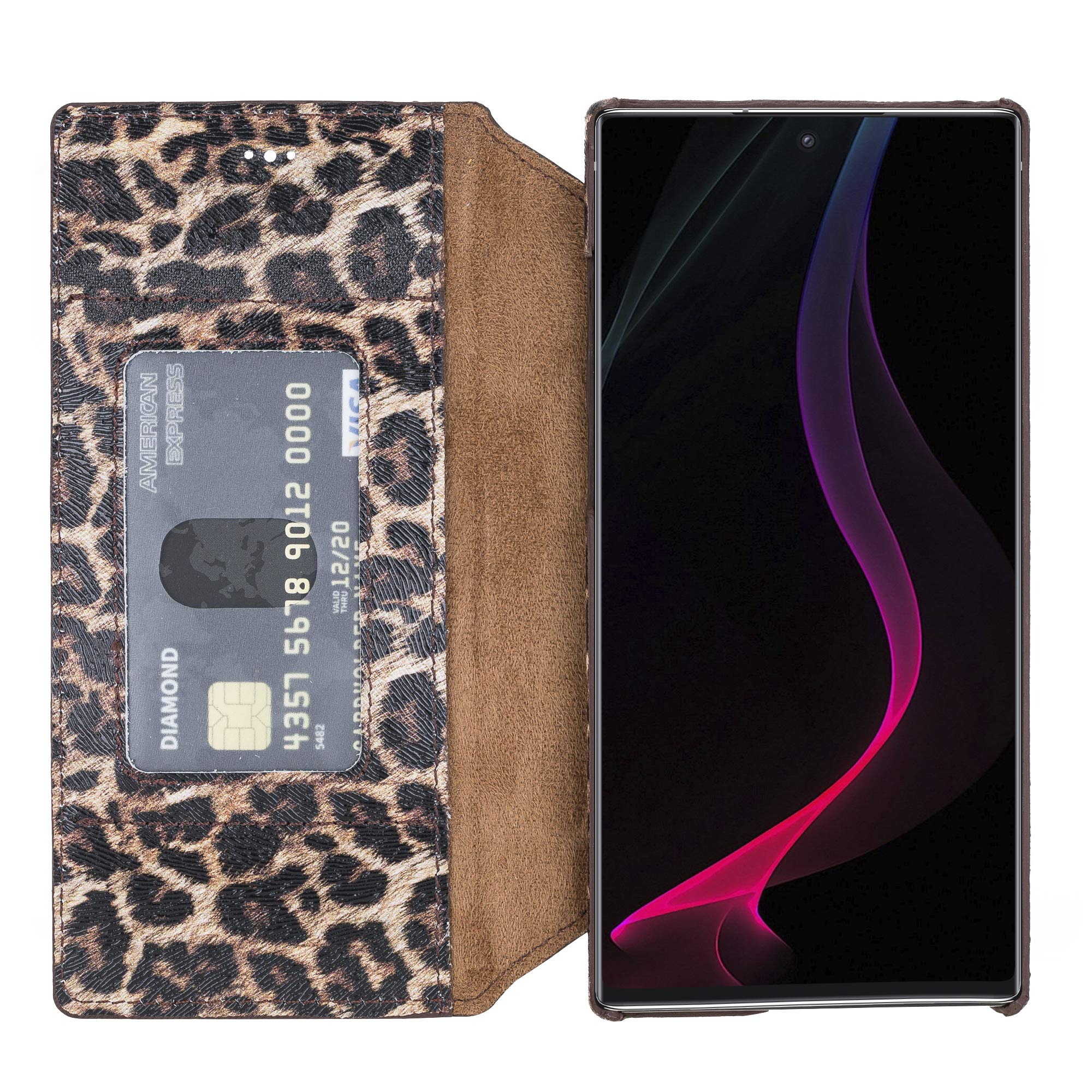 Venito Venice Slim Wallet Case for Samsung Galaxy Note 10 Plus - Stand Feature, Self-Closing Design & RFID Blocking Protection (Leopard Print) | Perfect for Business Travel, Daily Commute & Secure Mobile Payments