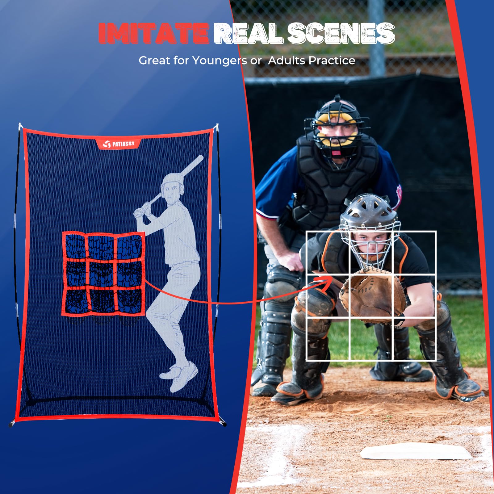 Portable 9-Pocket Baseball & Softball Pitching Net with 2 Sandbags | Backyard Training Equipment | Includes Carry Bag & 2 Baseballs | Perfect for Youth Practice, Batting Drills & Fielding Training