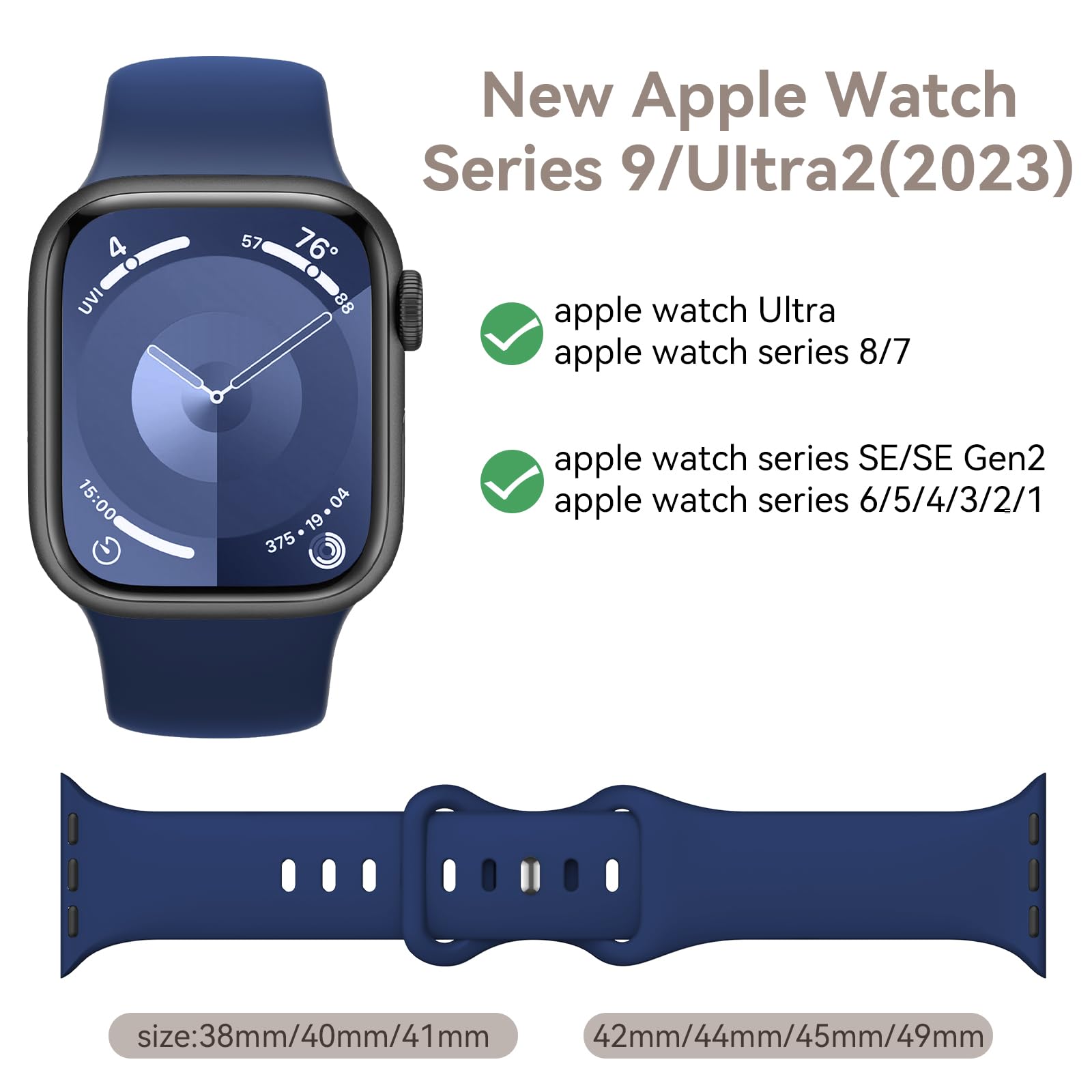 Premium Soft Silicone Sport Band Compatible with Apple Watch 40mm 38mm 41mm 42mm 44mm 45mm 49mm - Replacement Strap for iWatch Ultra 2/SE/Series 9/8/7/6/5/4/3/2/1 - Unisex Design for Men & Women - Perfect for Workouts, Running & Everyday Wear